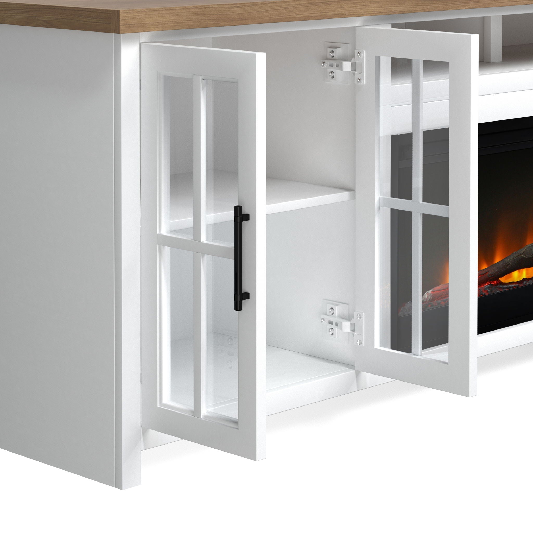 Fireplace TV Stand Console & Fixed Shelves