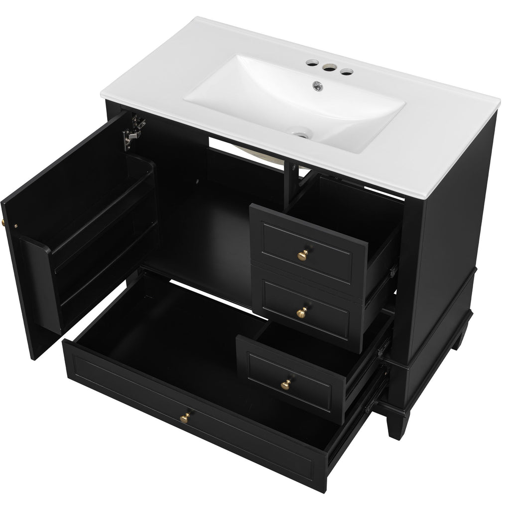 Modern Bathroom Vanity With Sink, 3 Drawers & Cabinet