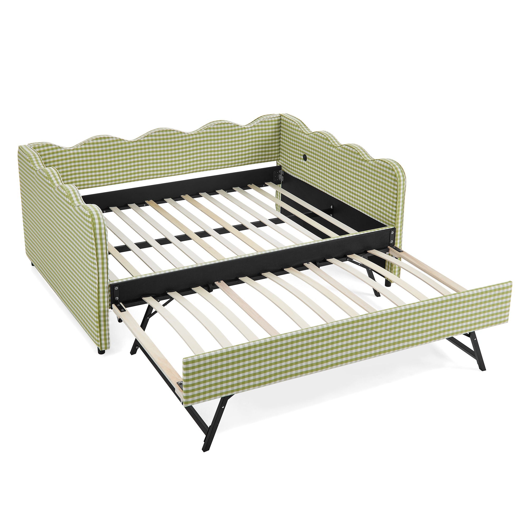 Gingham Daybed & USB Charging Port, Wave-Shaped Design