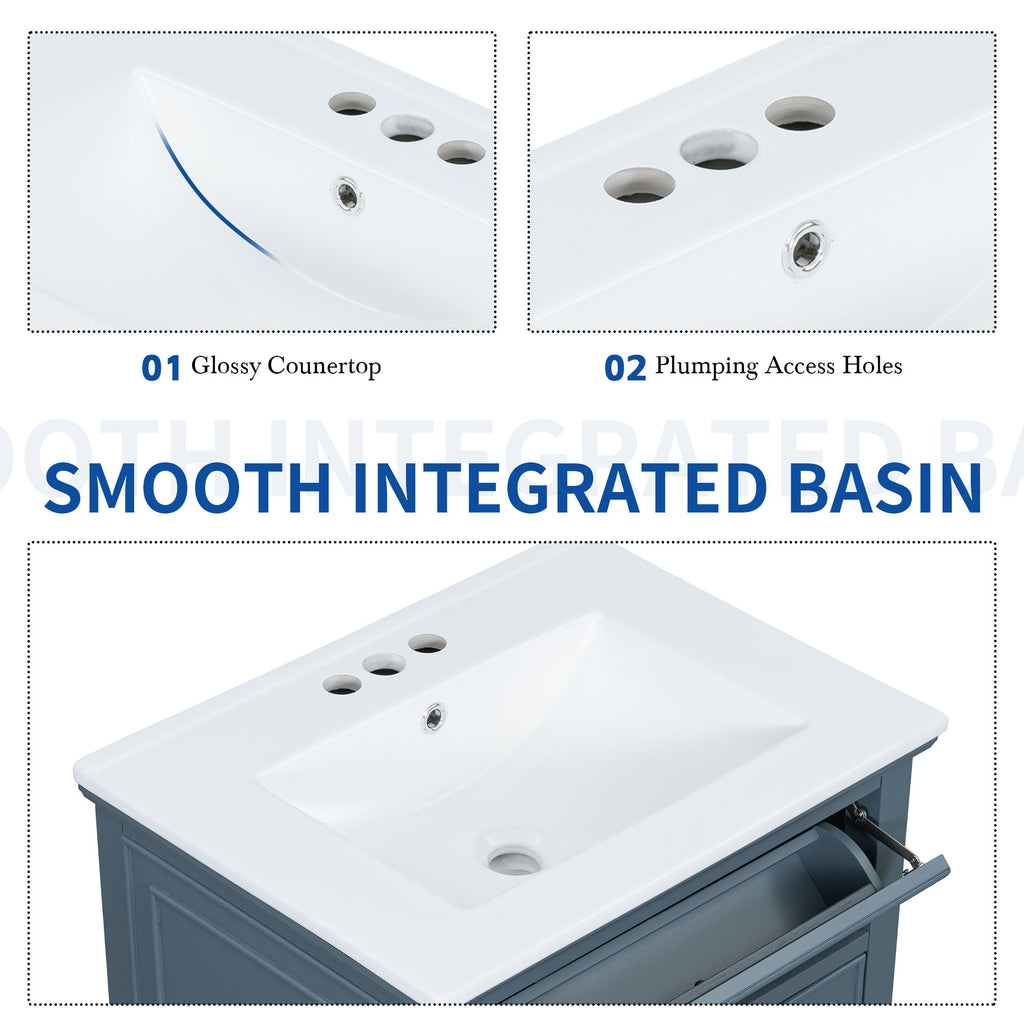 Modern Bathroom Vanity With Sink, Adjustable Shelf, 1 Flip Drawer & 2 Drawers