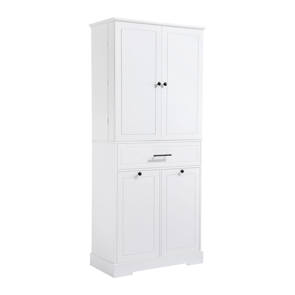 Freestanding Bathroom Storage Cabinet With Doors, Drawers, And Tilt Out Laundry Hamper - White