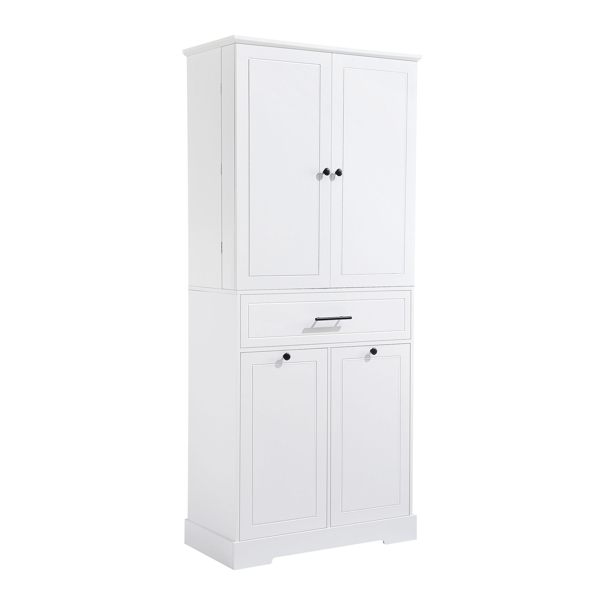 Freestanding Bathroom Storage Cabinet With Doors, Drawers, And Tilt Out Laundry Hamper - White