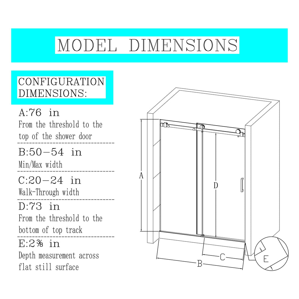 Frameless Single Sliding Shower Door, Sgcc Tempered Glass, Reversible