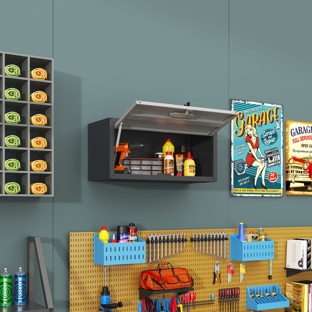 Heavy Duty Metal Wall Mounted Tool Storage Cabinet Steel Metal Garage Storage Cabinet - Black / Gray
