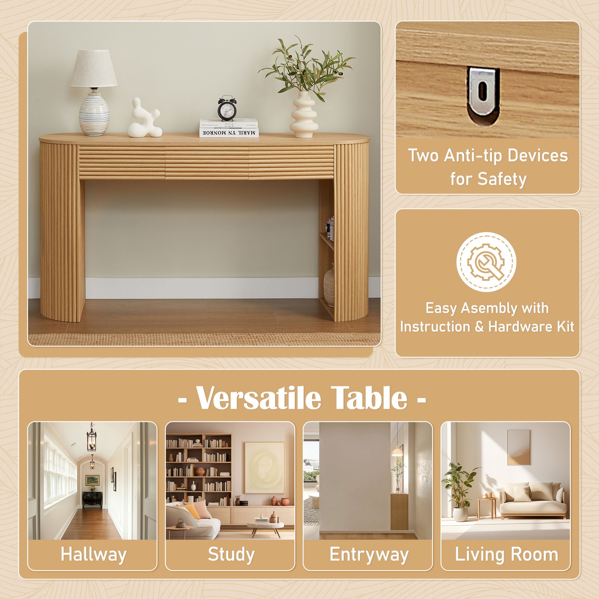 Retro Console Table With Storage, 3 Drawers