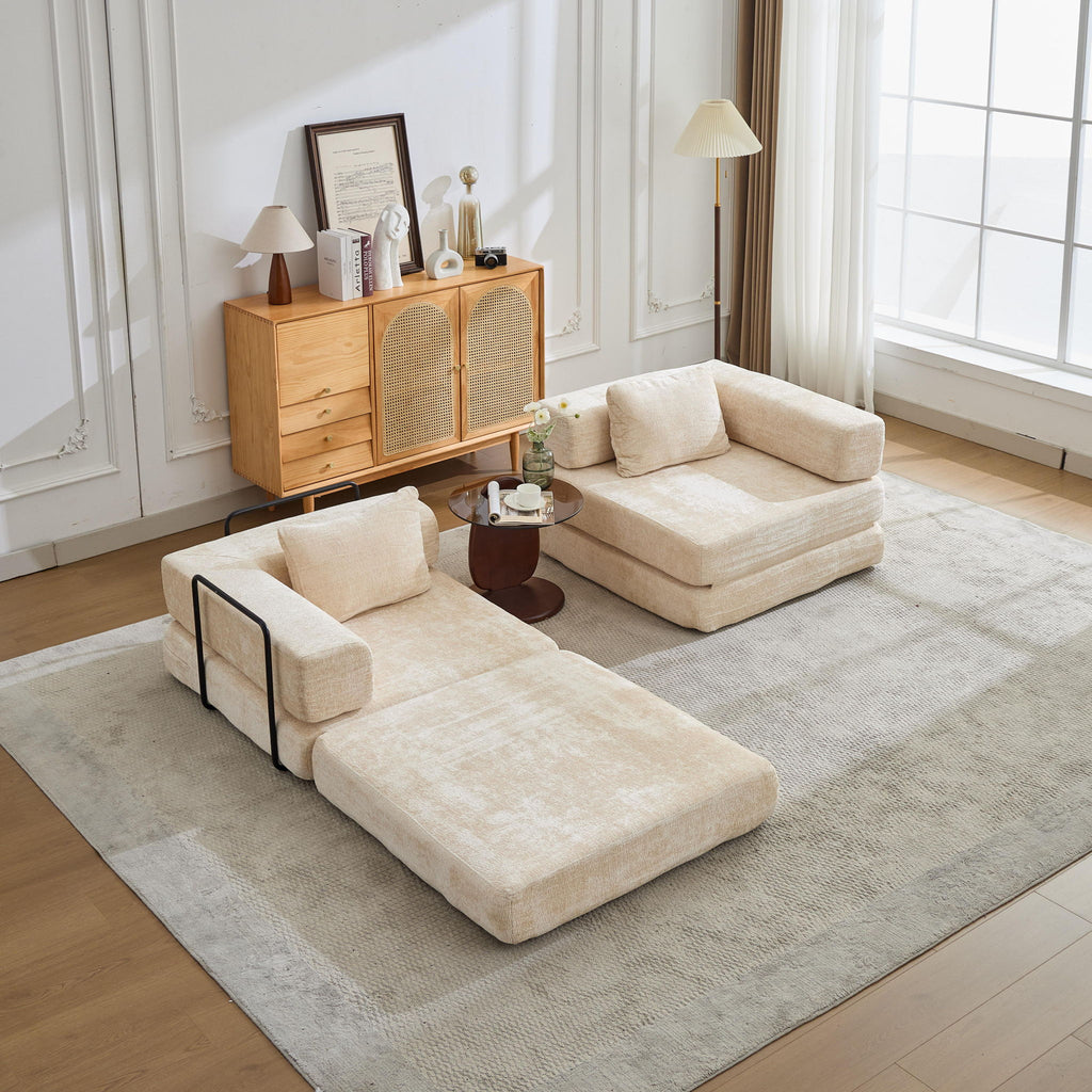 Convertible Floor Sofa Bed With Pillow Back Support Armrest