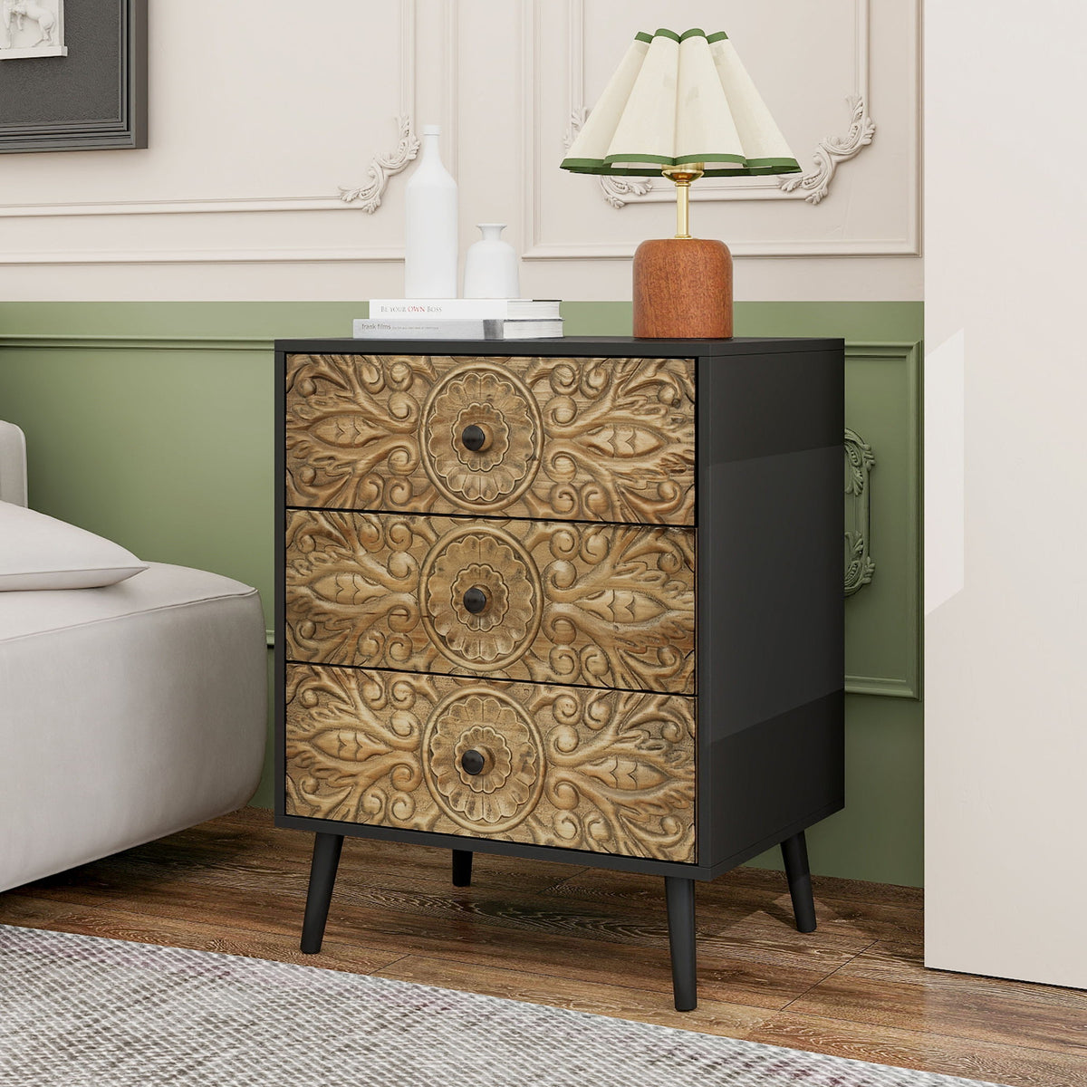 3 Drawer Cabinet, Suitable For Bedroom - Black