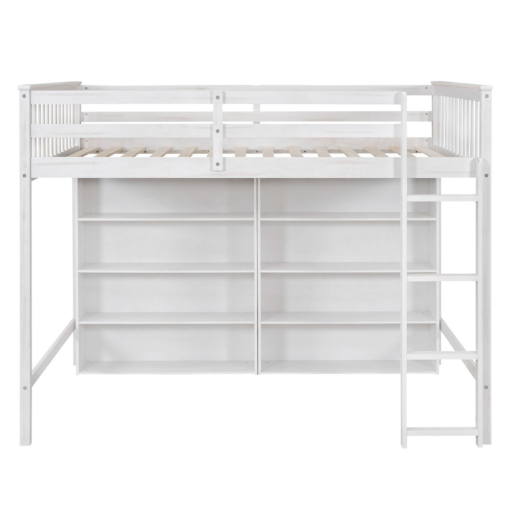 Loft Bed With 8 Open Storage Shelves And Built In Ladder