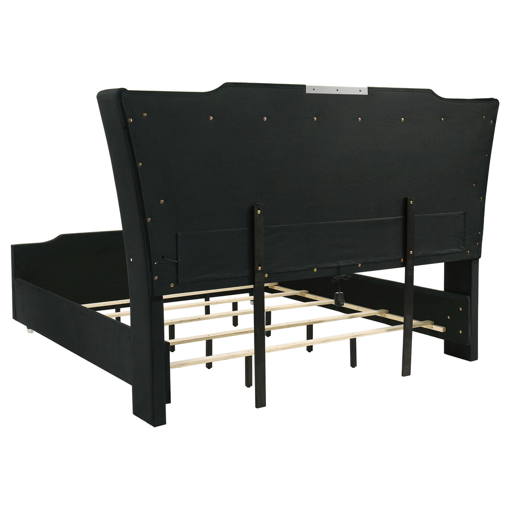 Mika - LED Upholstered Bed With Tufted Wingback Headboard And Ambient Lighting