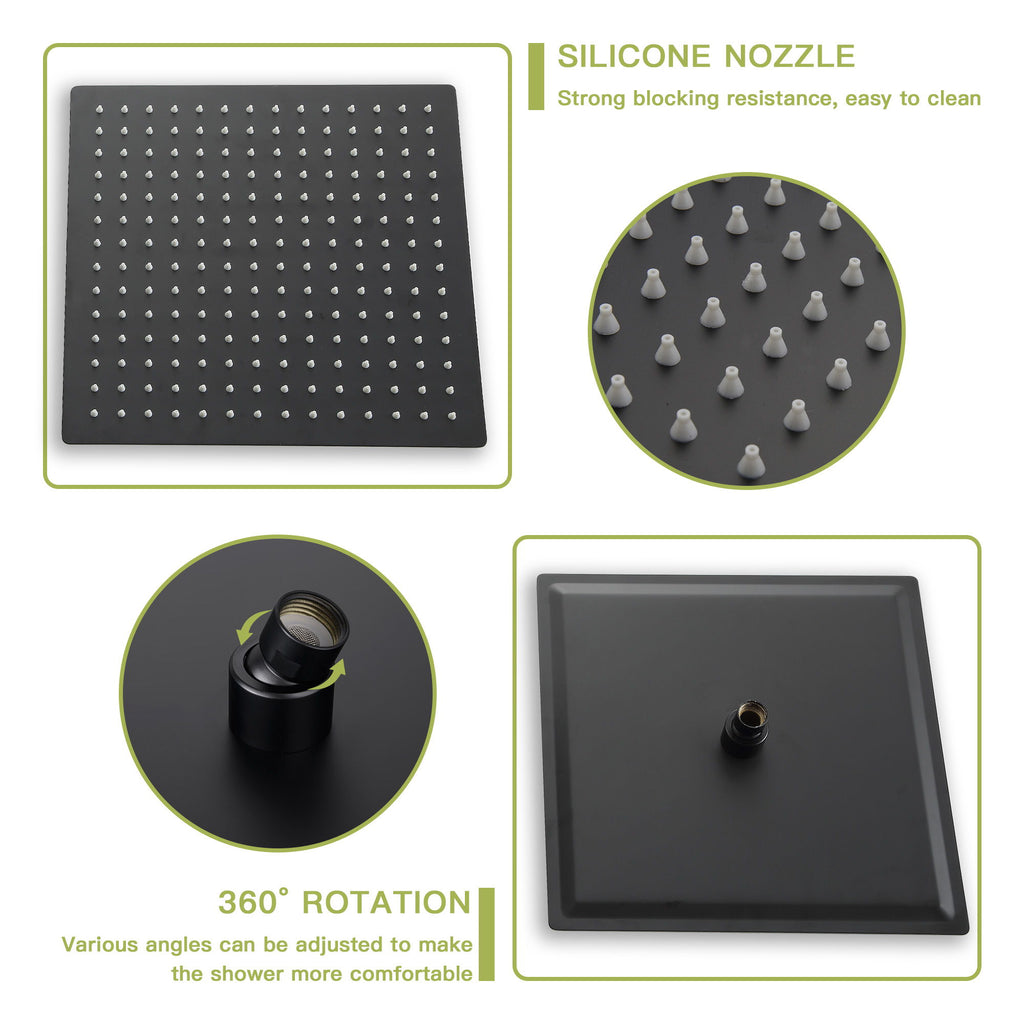 10" Square Dual Shower Head System Wall Mounted With Rough In Valve Modern Bathroom Fixture