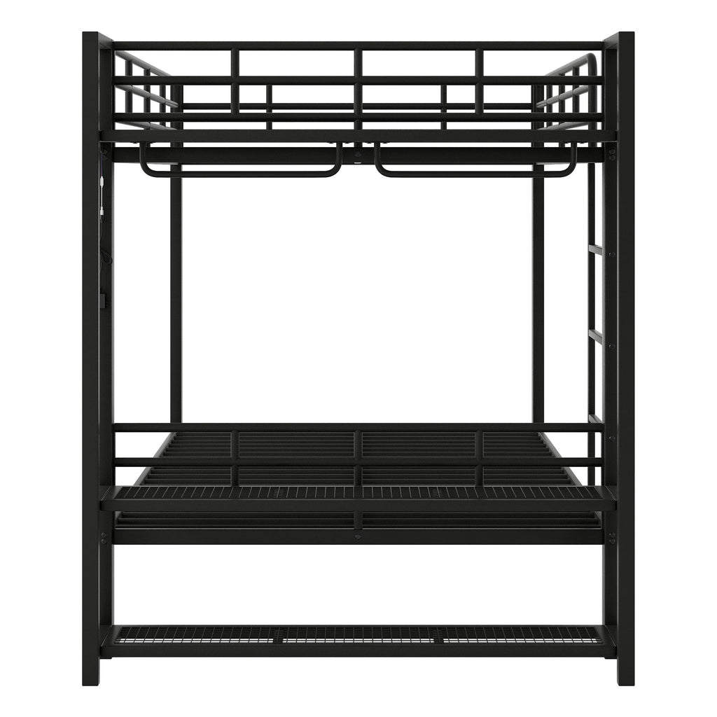 Bunk Bed With Storage Shelves, Clothes Hooks, LED Light