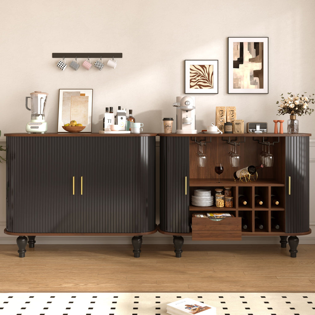Fluted Liquor & Coffee Bar Cabinet With 6 Wine Racks And 3 Glass Holders