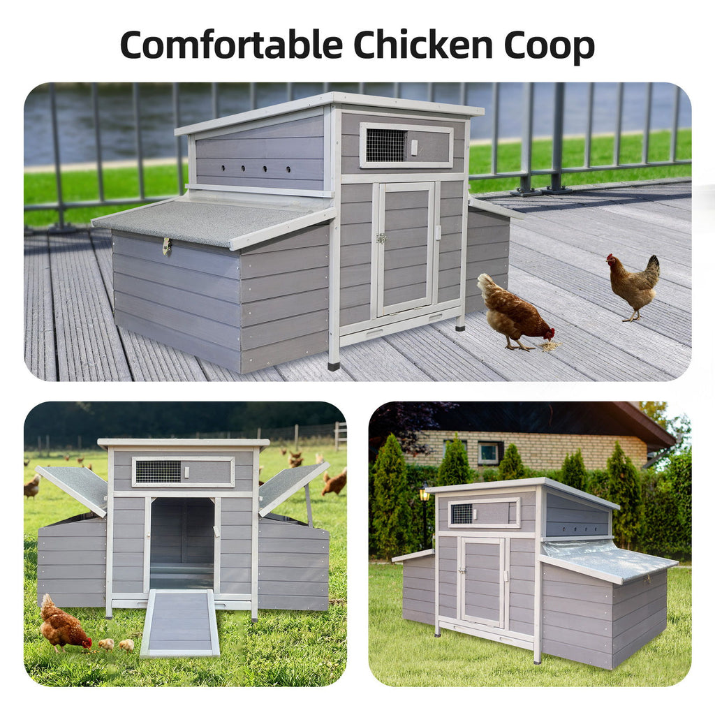Chicken Coop, Large Outdoor Hen House With Run And Nesting Box Poultry Cage, Rabbit Hutch - Gray