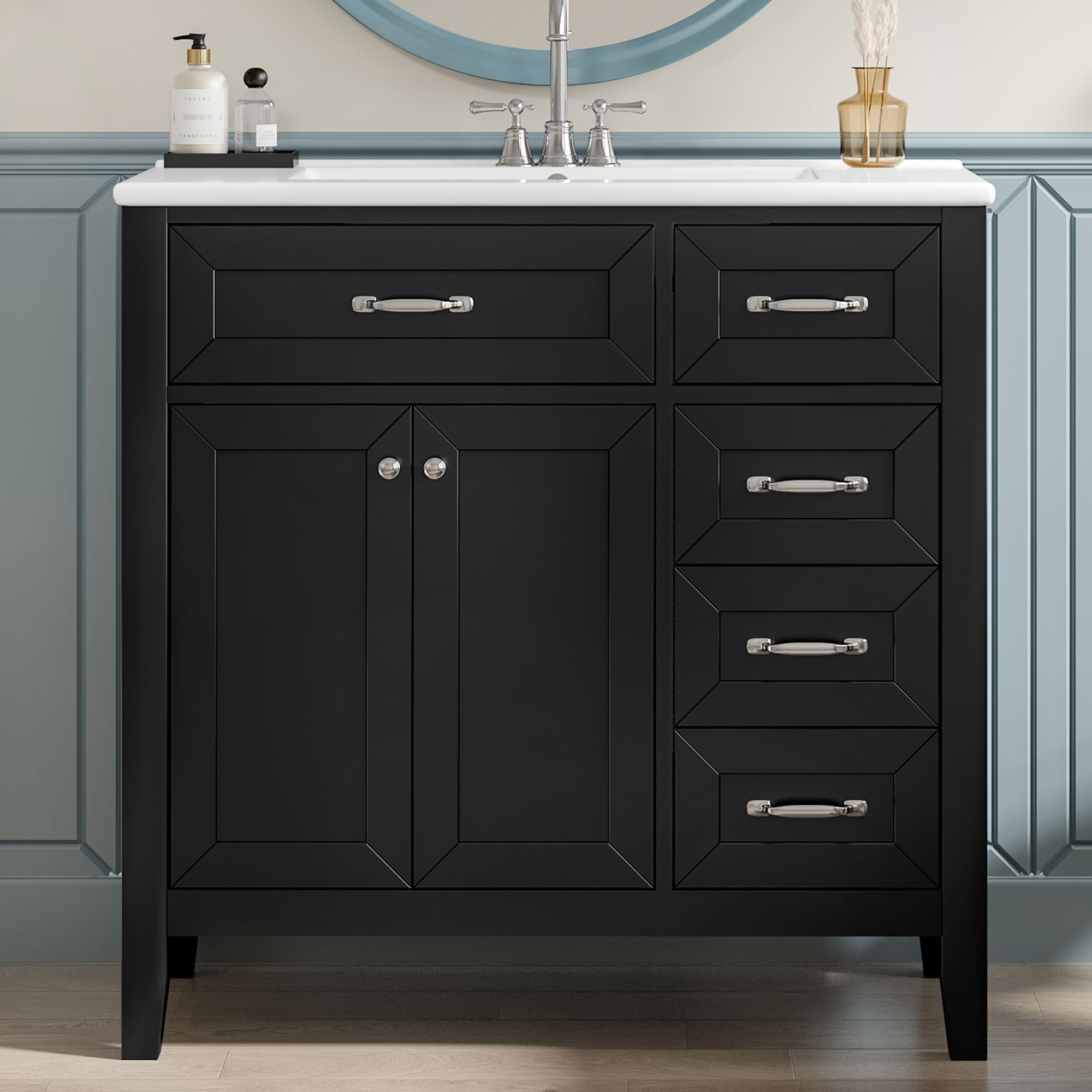 Modern Bathroom Vanity With Sink, Freestanding Design With Drawers And Doors