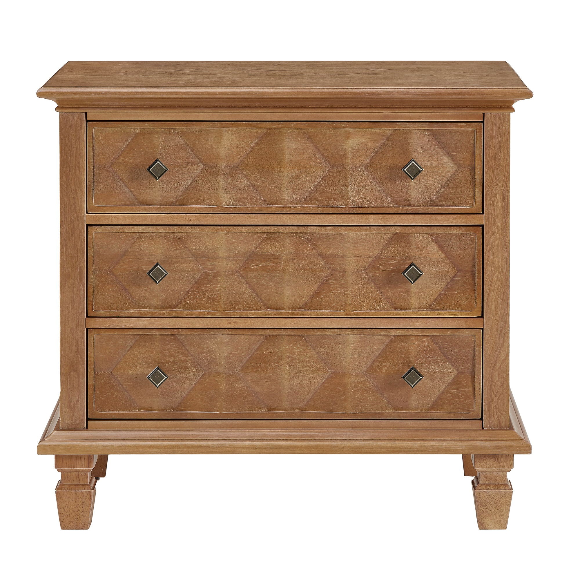 Nightstand With Charging Station, 3 Drawer Bedside Table - Natural Wood