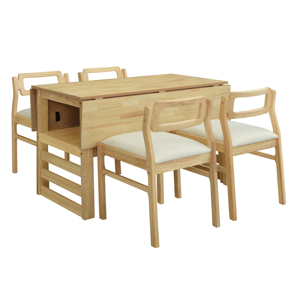 5 Piece Extendable Wood Square Dining Table Set With 2 Drop Leaves