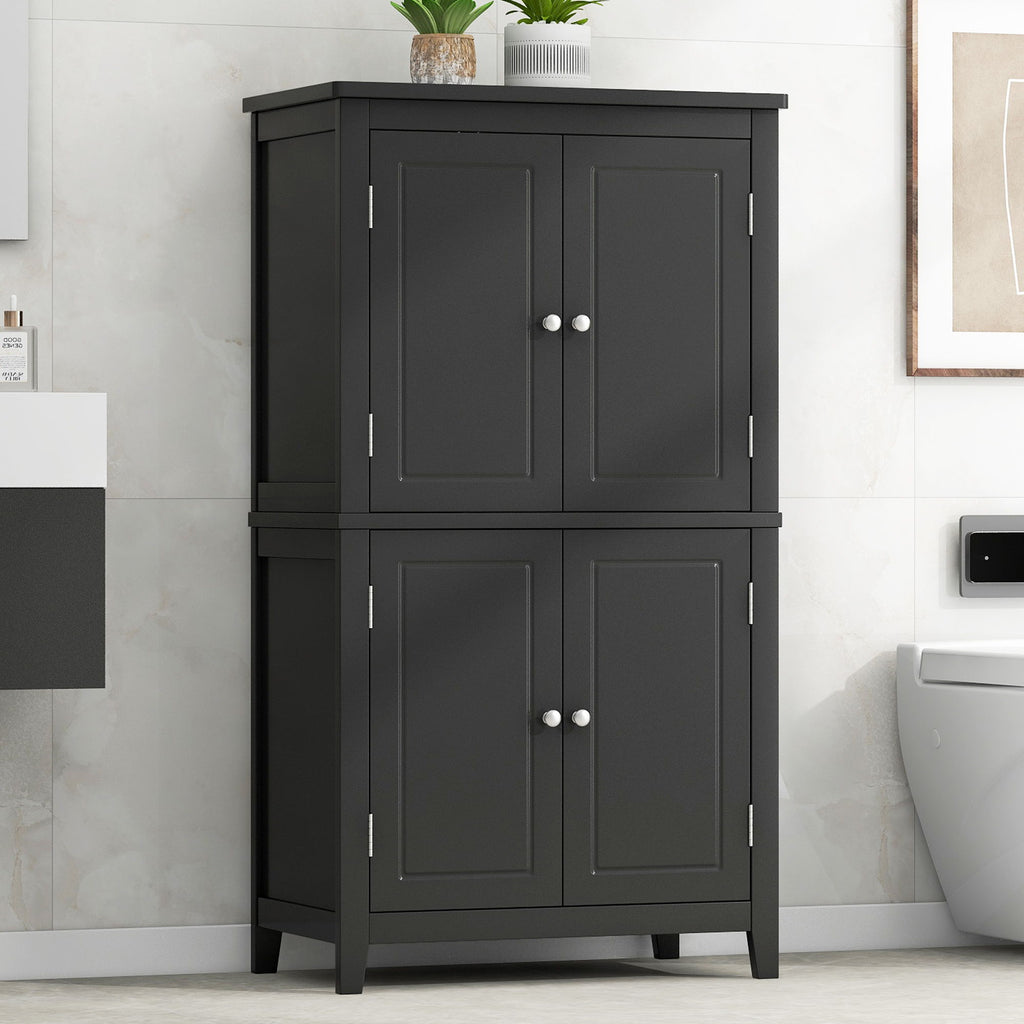 Elegant Bathroom Floor Storage Cabinet With 4 Doors, Adjustable Shelves