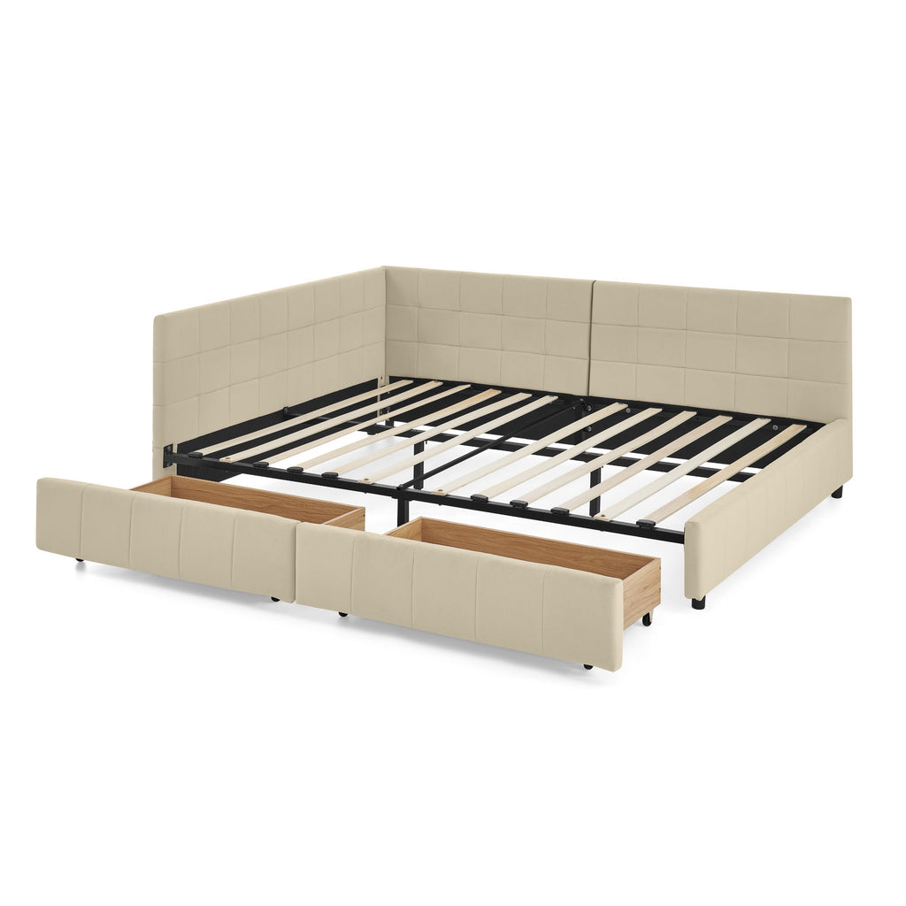 Upholstered Storage Tufted Bed Frame With Backrest And Armrests