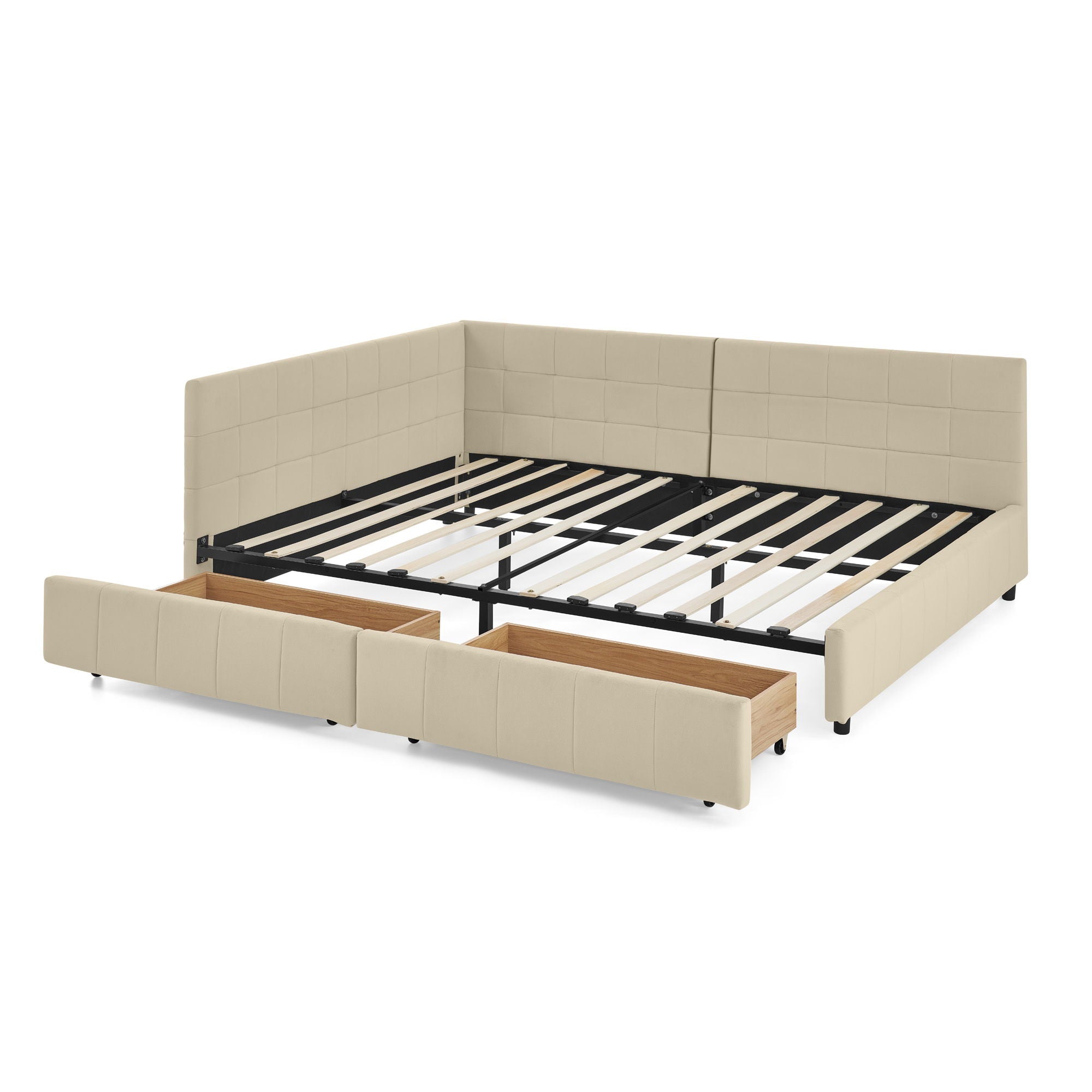 Upholstered Storage Tufted Bed Frame With Backrest And Armrests