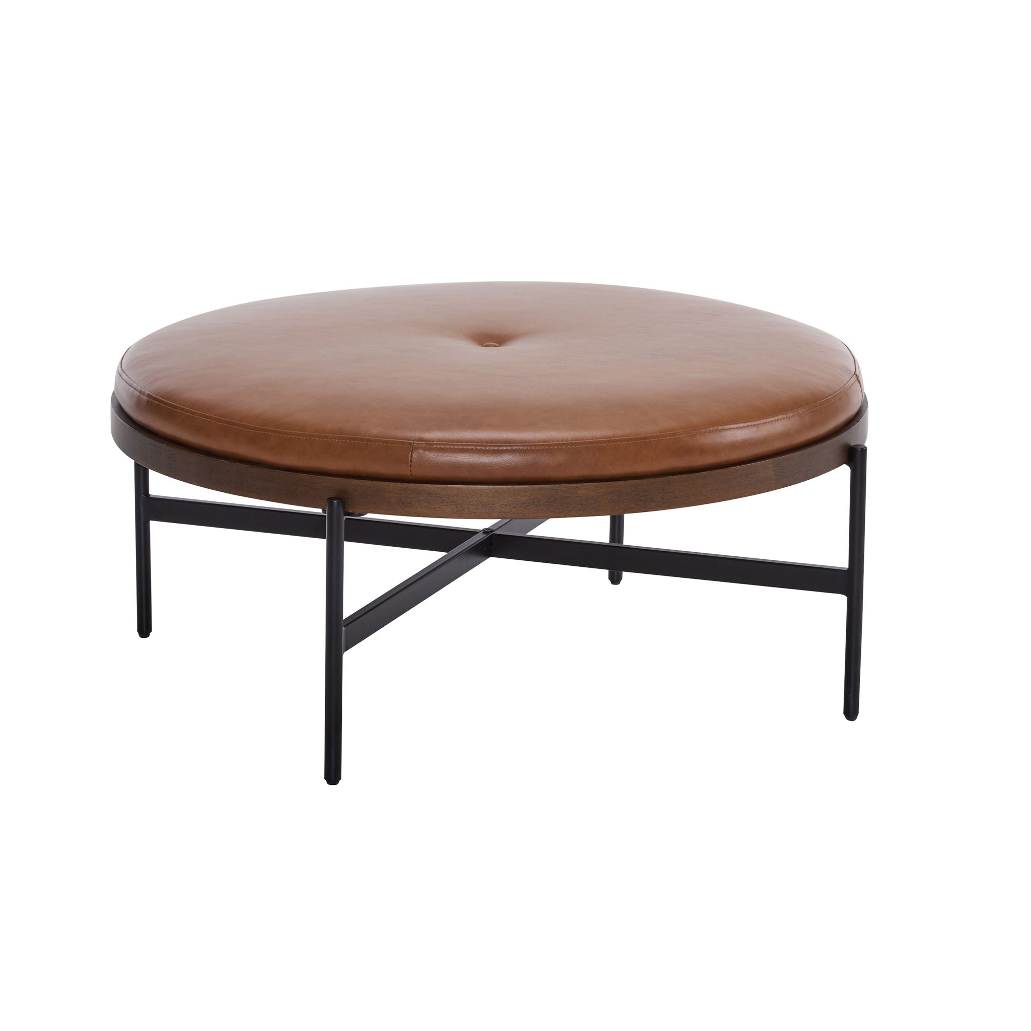 Lyricie - Modern Cocktail Ottoman With Foam Padding And Metal X Base - Brown / Black