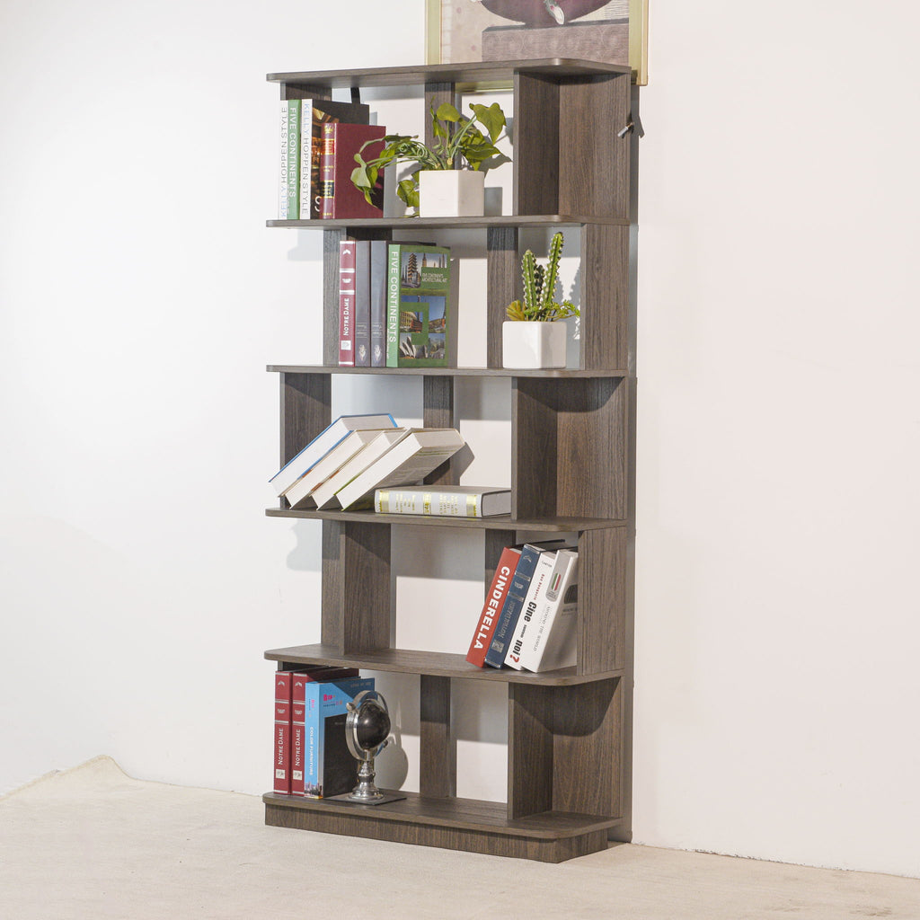 5 Tier Open Bookshelf, Free Combination Storage Shelving For Living Room - Dark Brown