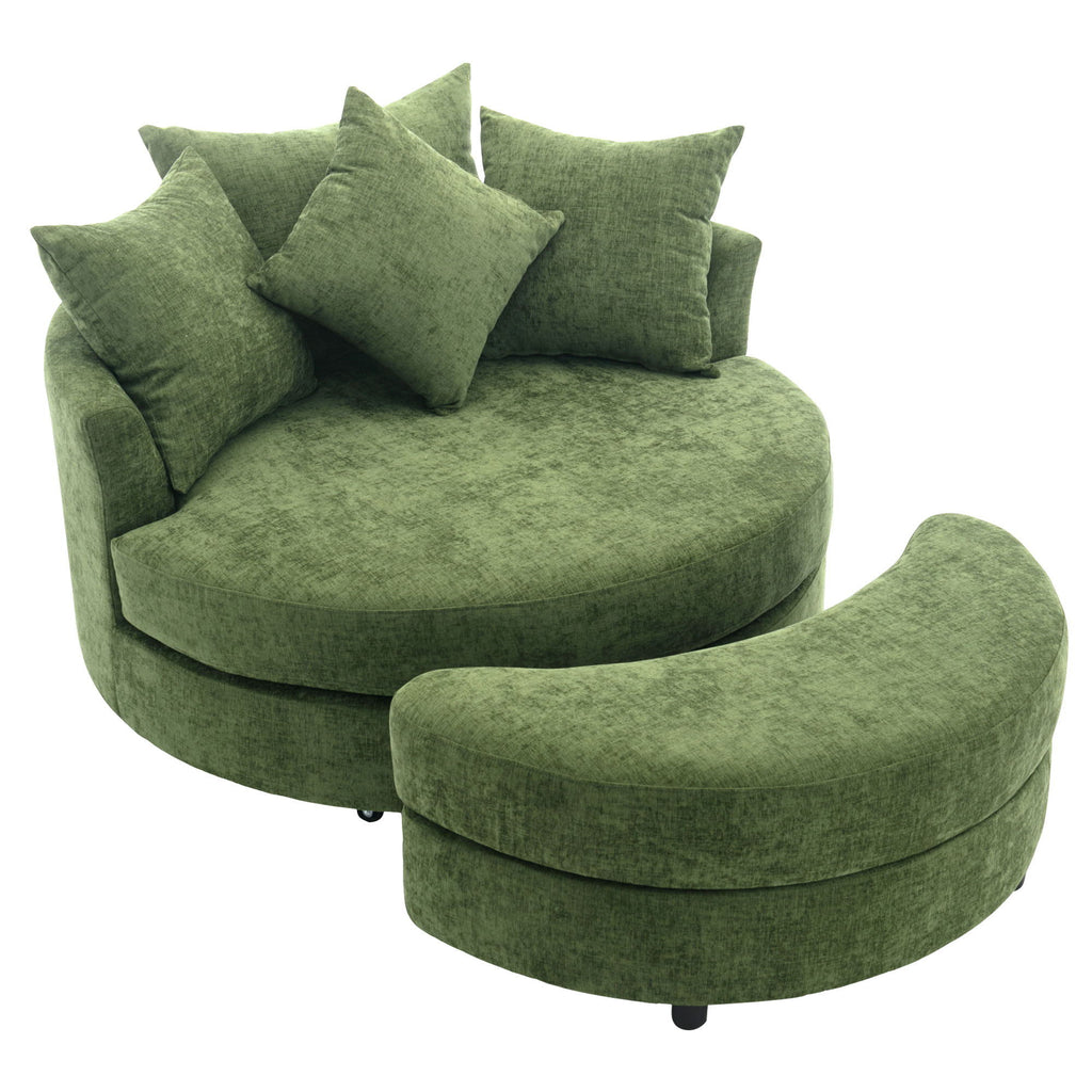 360° Swivel Accent Barrel Chair With Storage Ottoman & 4 Pillows, Modern Leisure Chair Round Accent For Living Room