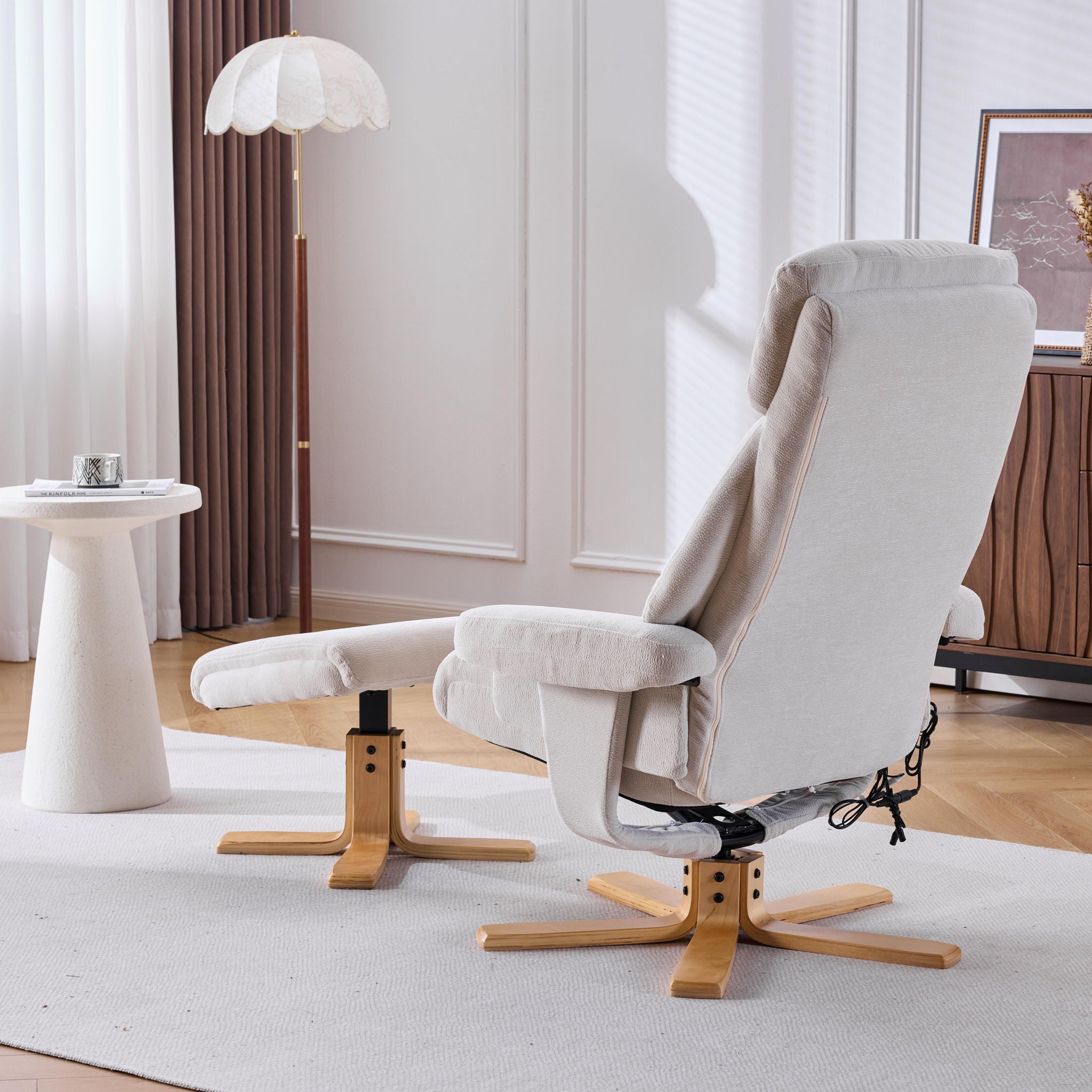 Upholstered Heated Massage 360° Swivel Accent Chair With Ottoman