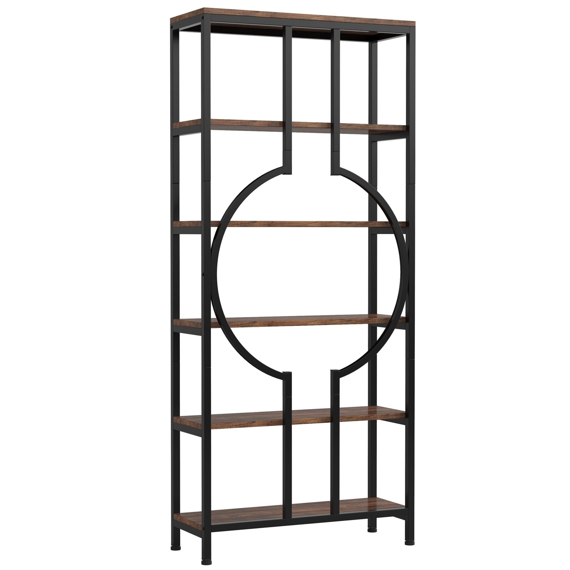 6 Tier Bookshelf For Living Room - Rustic Brown