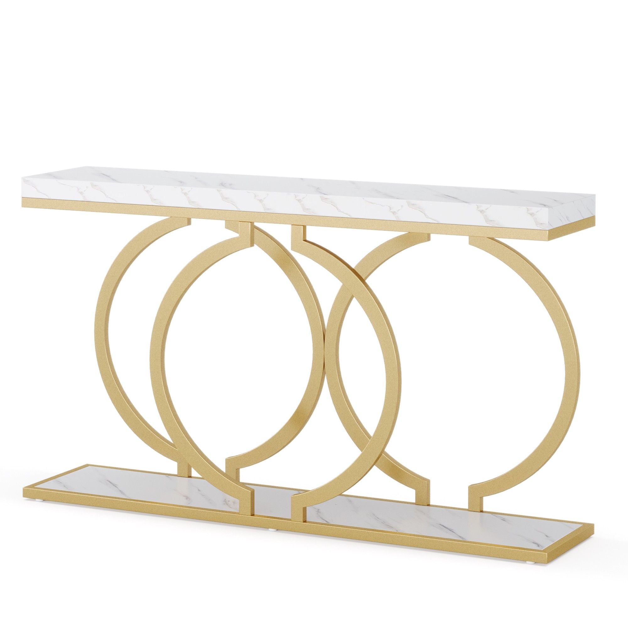 Console Table With Geometric Base For Entryway - Gold / White