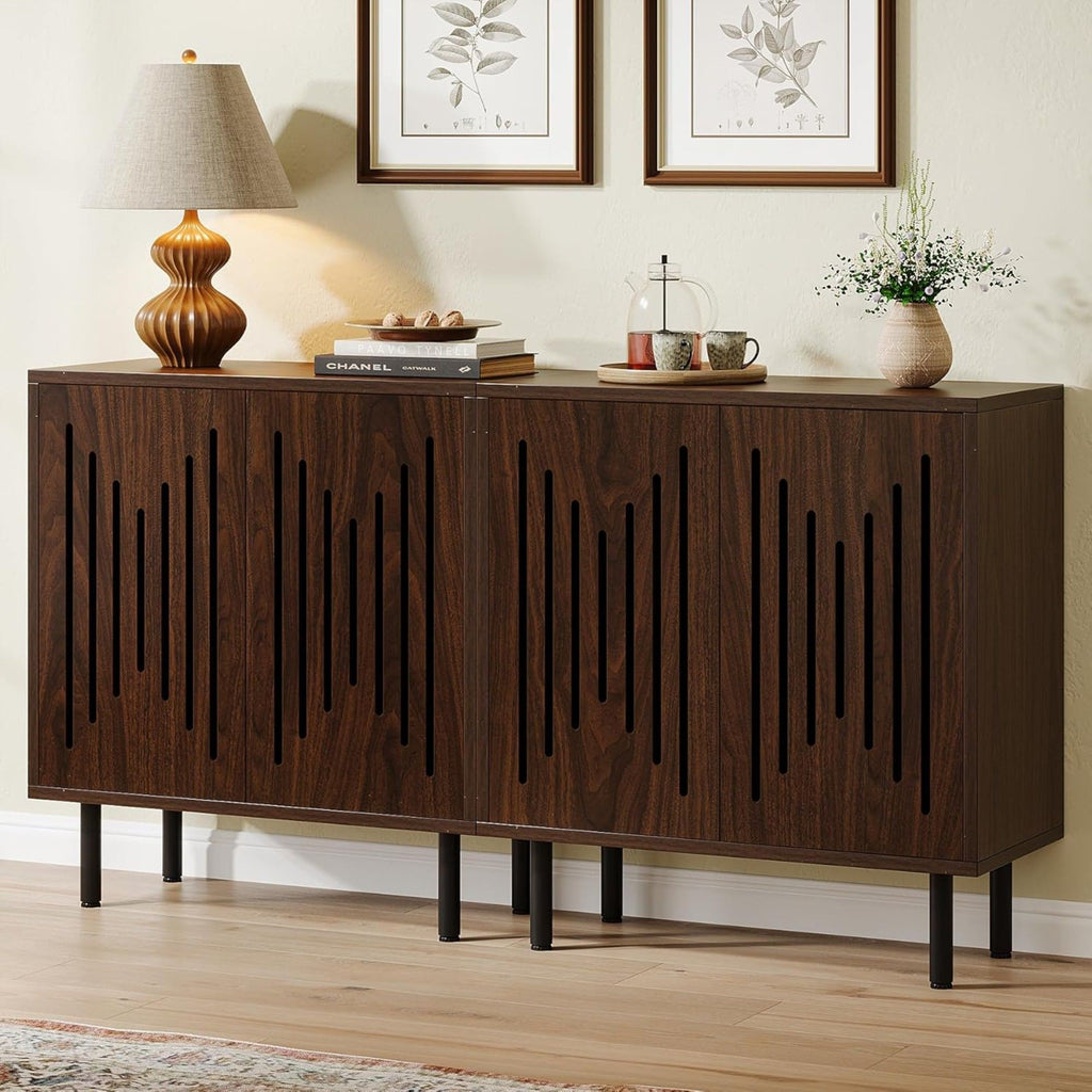 Buffet Sideboard Cabinets With Adjustable Shelves For Dining Room (Set of 2) - Dark Brown
