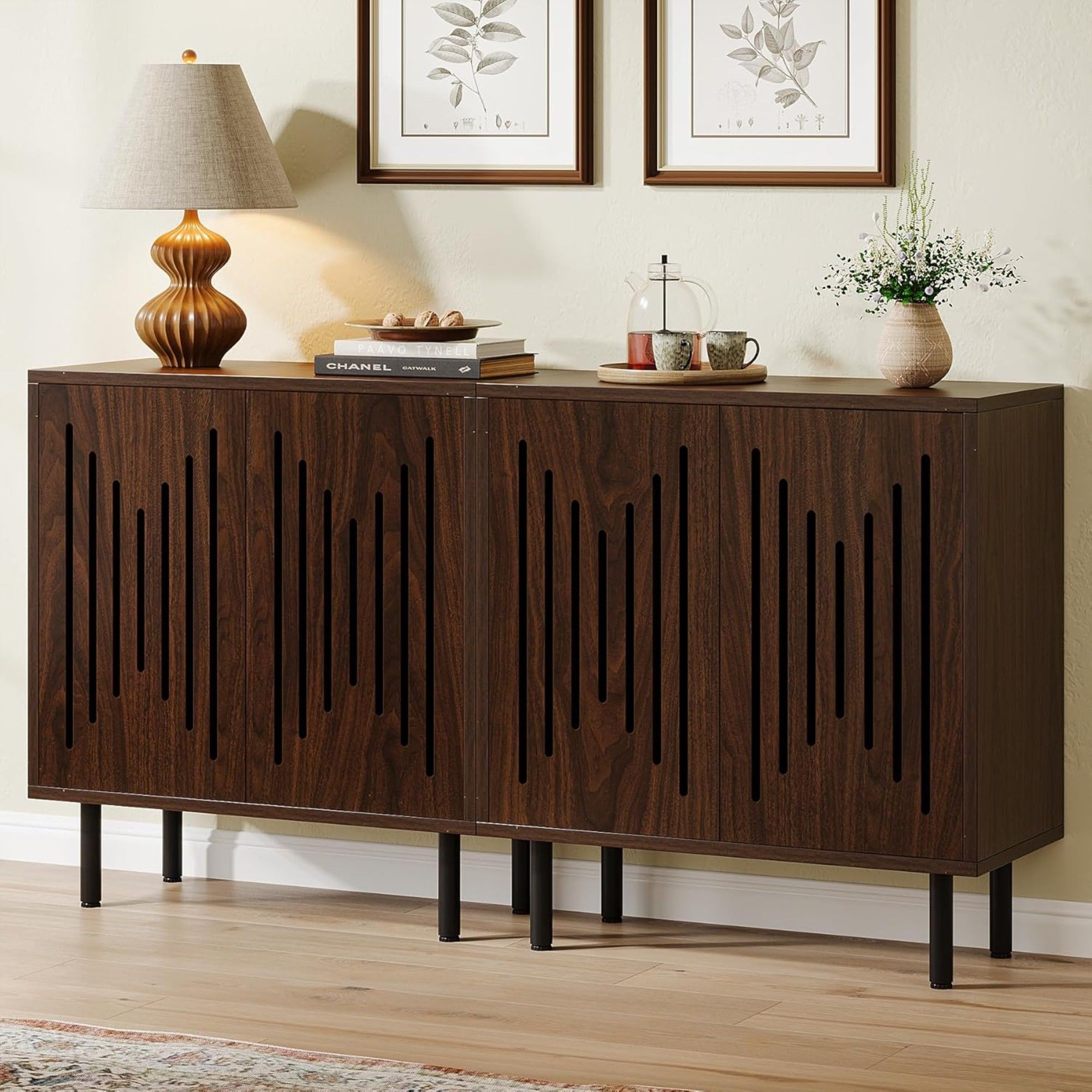 Buffet Sideboard Cabinets With Adjustable Shelves For Dining Room (Set of 2) - Dark Brown