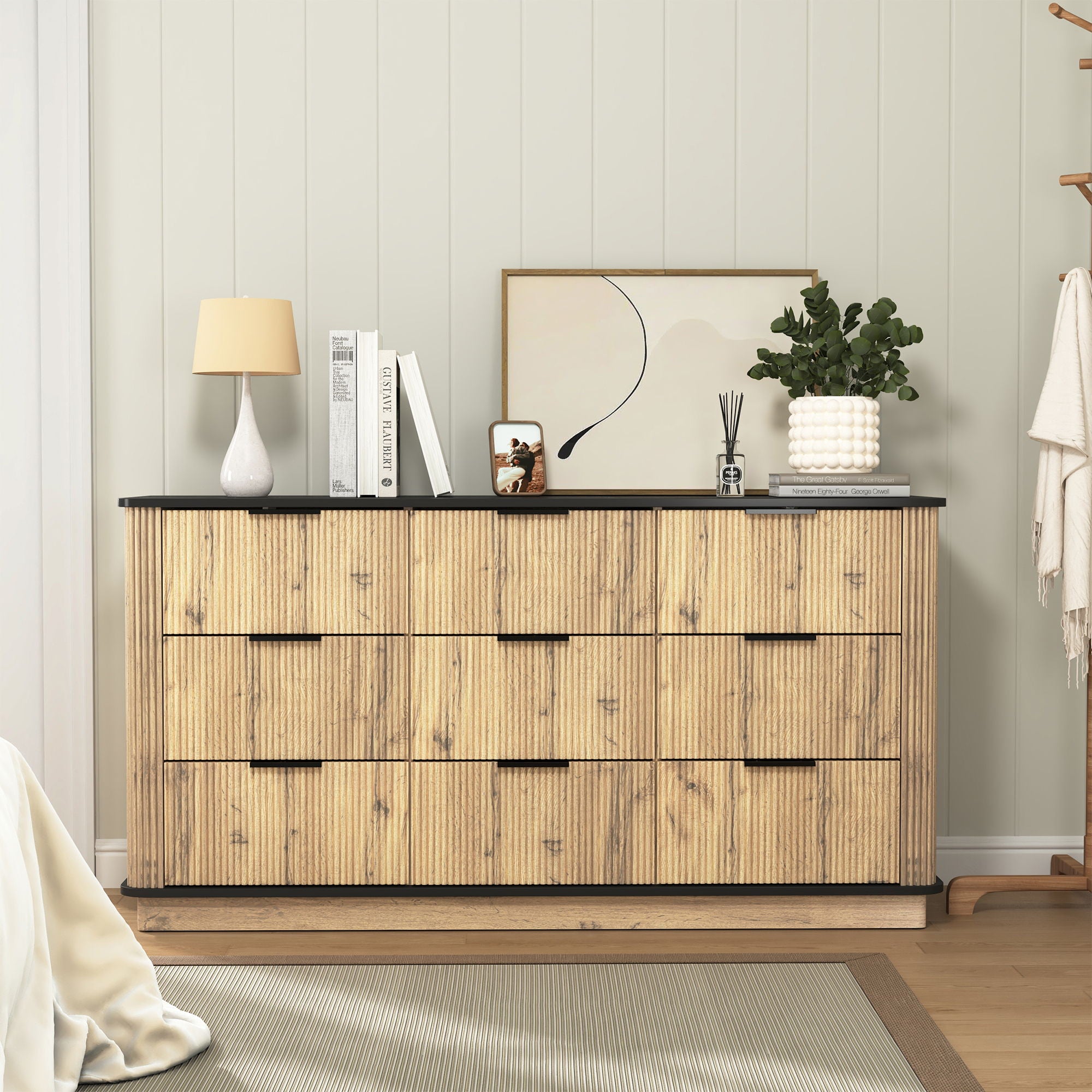 Modern 9 Drawer Cabinet With Metal Rounded Corners Multi Functional Storage - Black