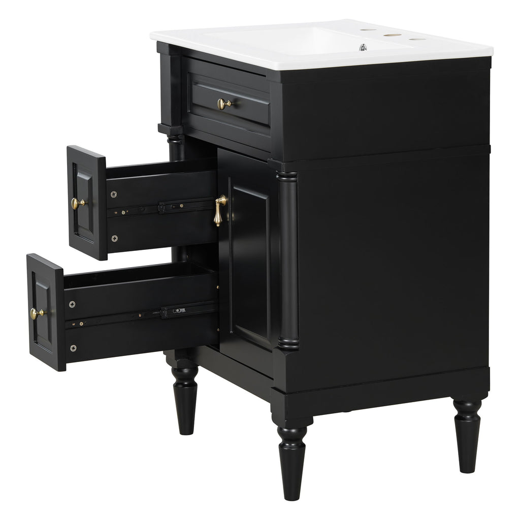 Freestanding Bathroom Vanity With Sink, Adjustable Shelf & Flip Drawer