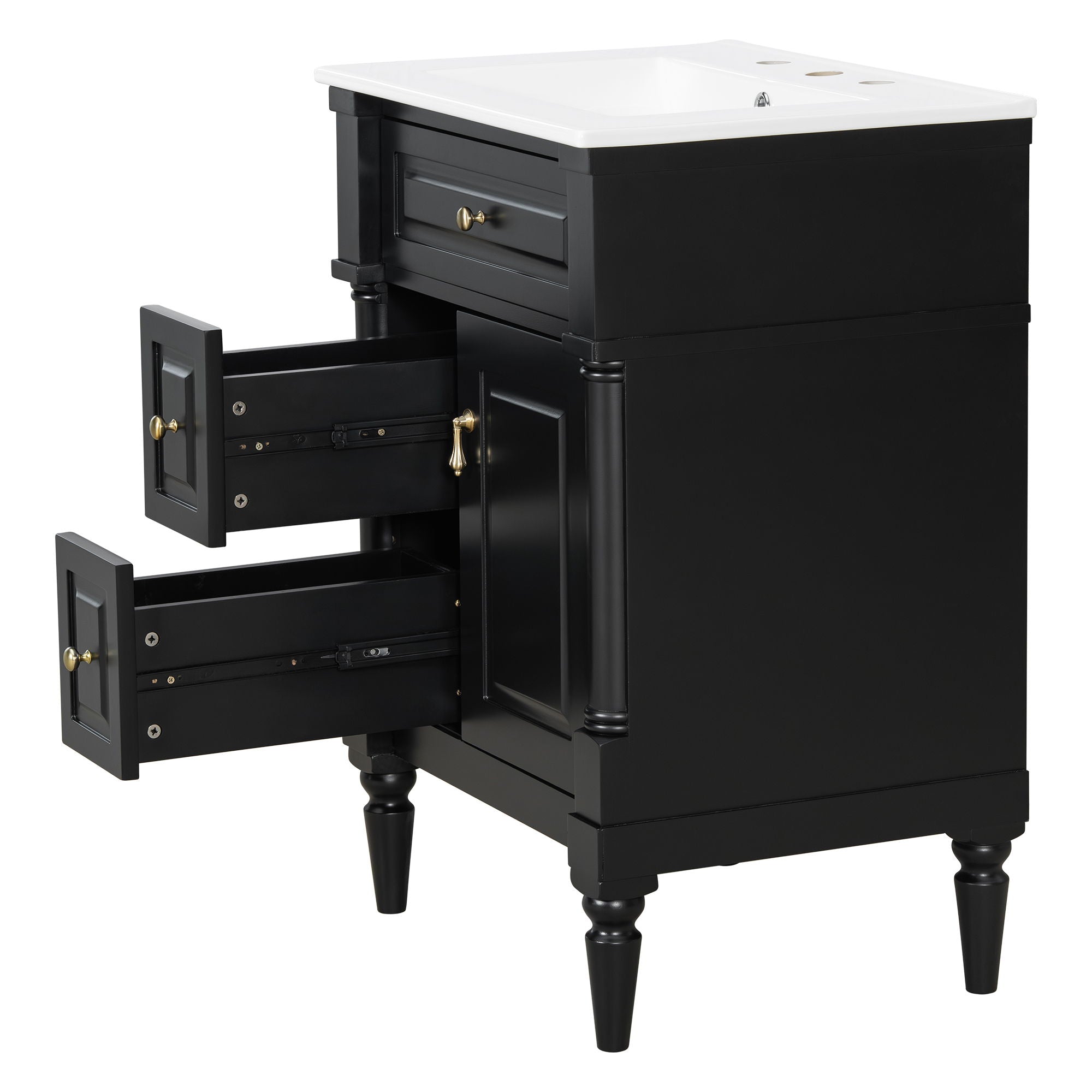 Freestanding Bathroom Vanity With Sink, Adjustable Shelf & Flip Drawer