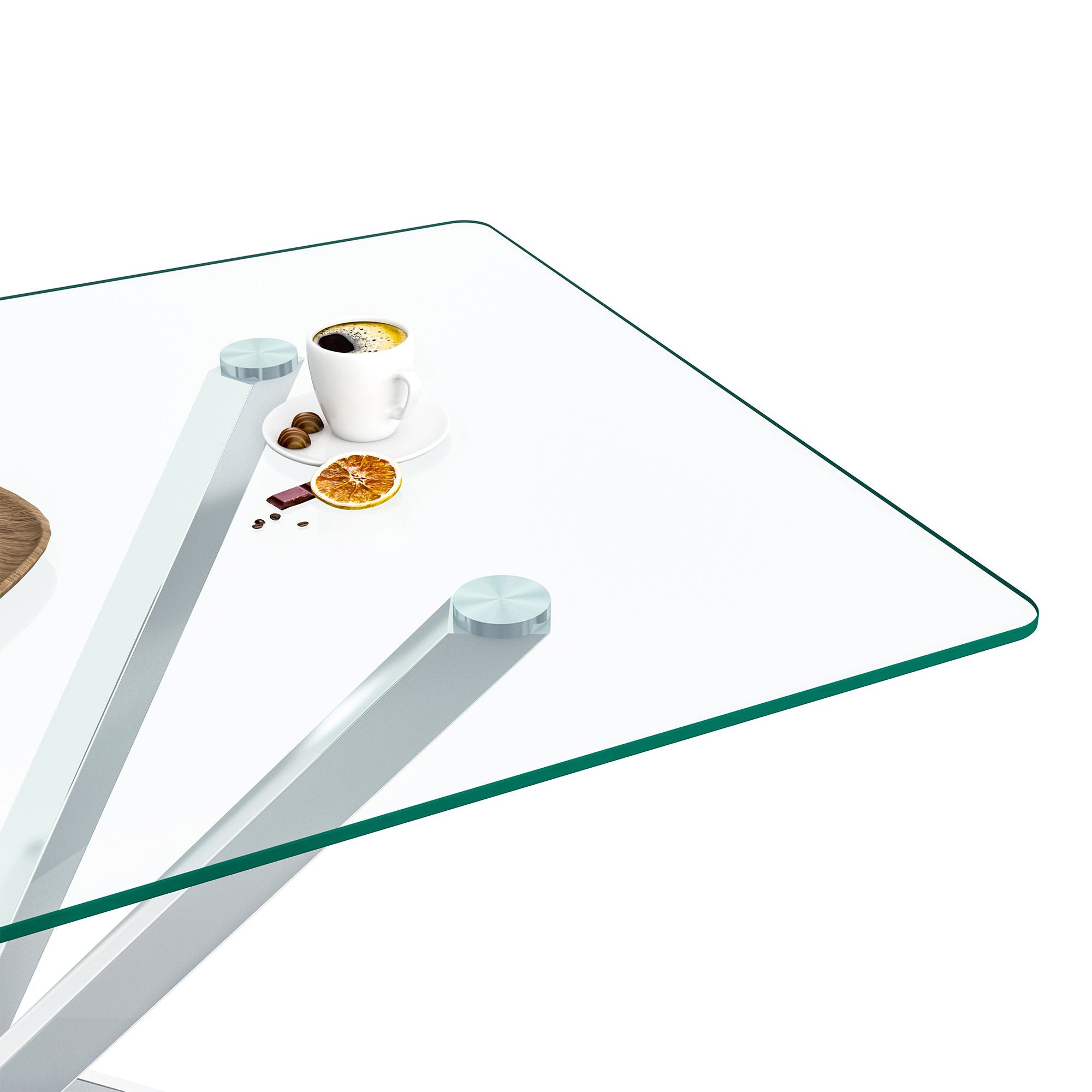 Rectangular Clear Tempered Glass Dining Table, Stylish Design With Plated Metal Legs