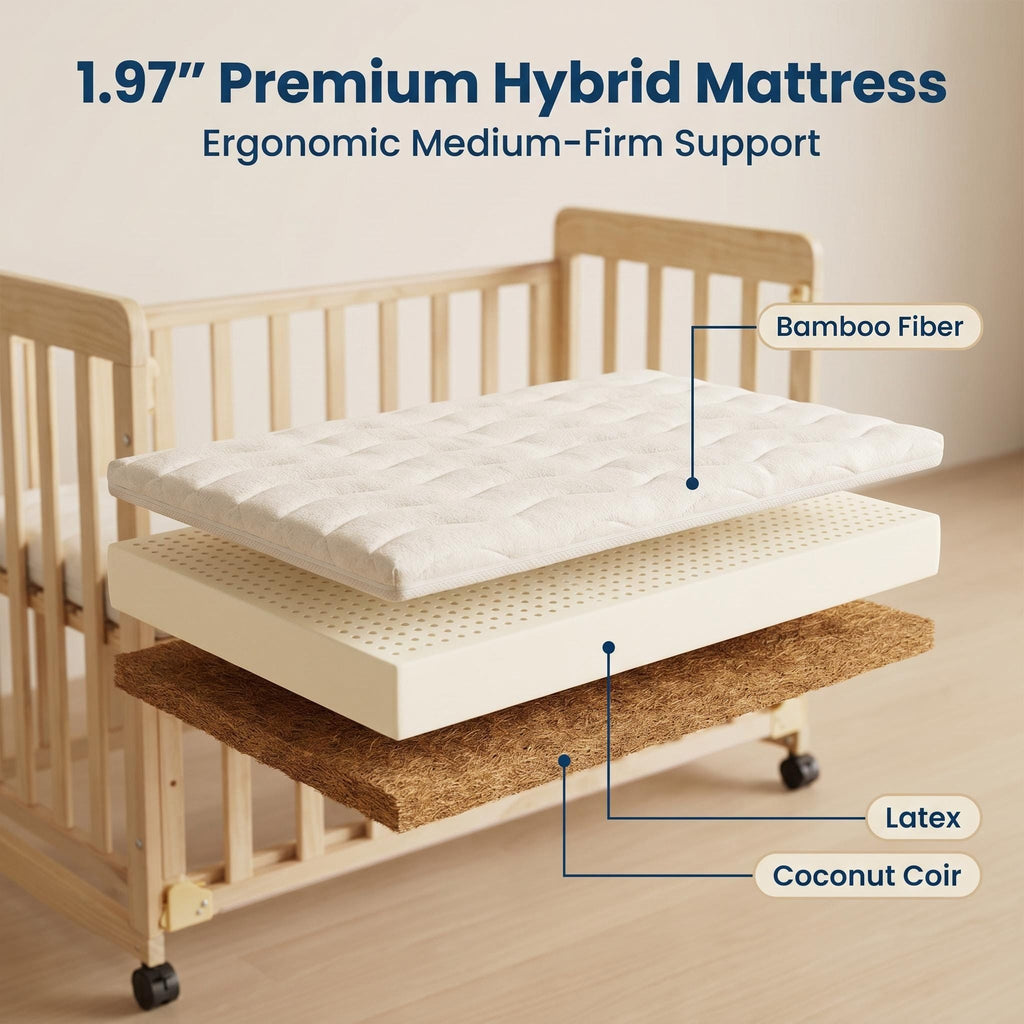 Portable Bedside Bassinet With 3 Adjustable Heights, Mini Crib For Newborns - Natural Wood