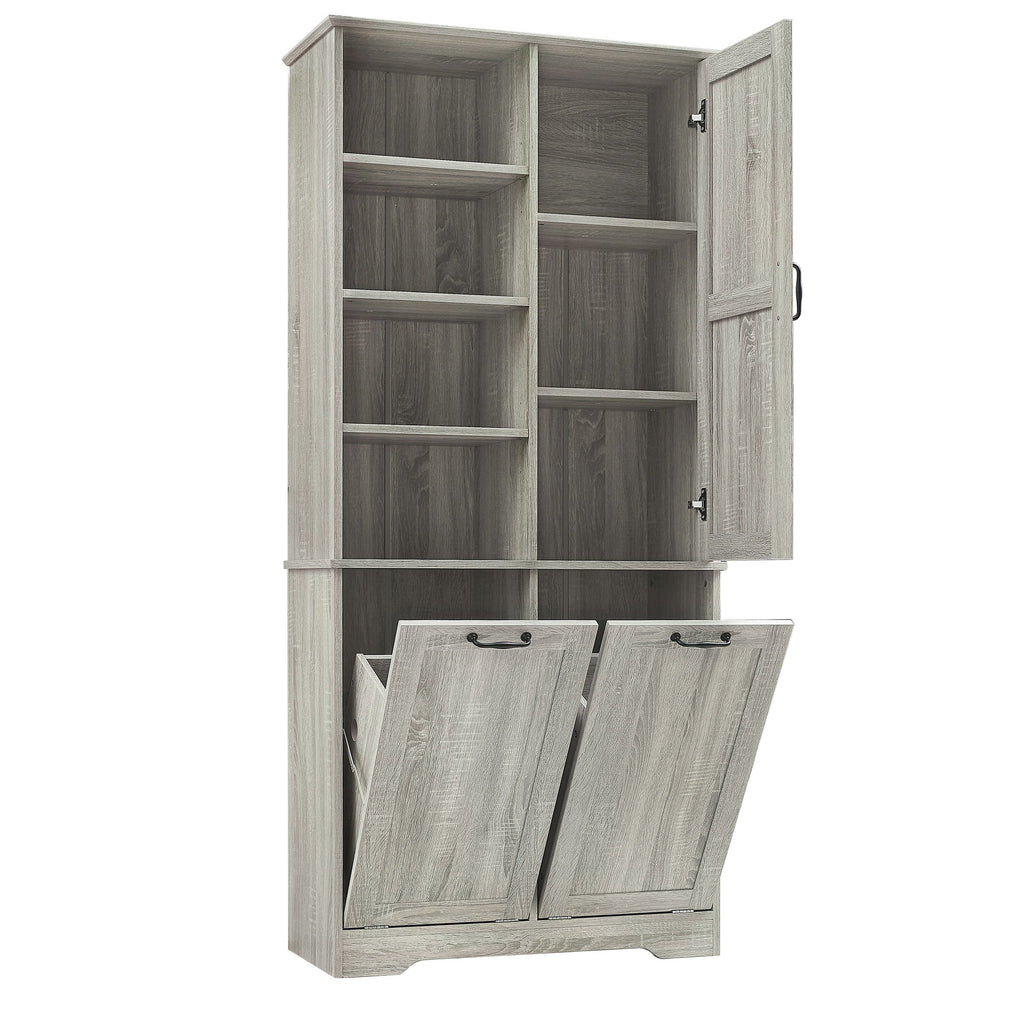 Freestanding Storage Cabinet With Doors, Tilt Out Drawers, Adjustable Shelves, Open Shelf, Bathroom & Laundry Room Organizer - Oak