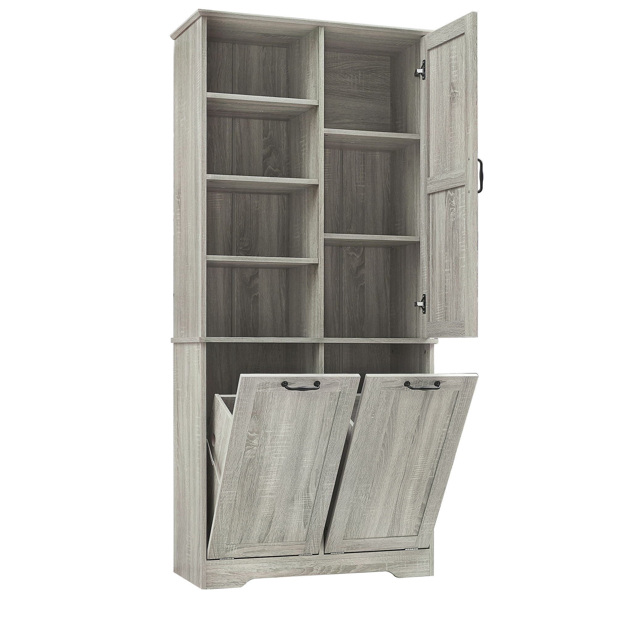 Freestanding Storage Cabinet With Doors, Tilt Out Drawers, Adjustable Shelves, Open Shelf, Bathroom & Laundry Room Organizer - Oak