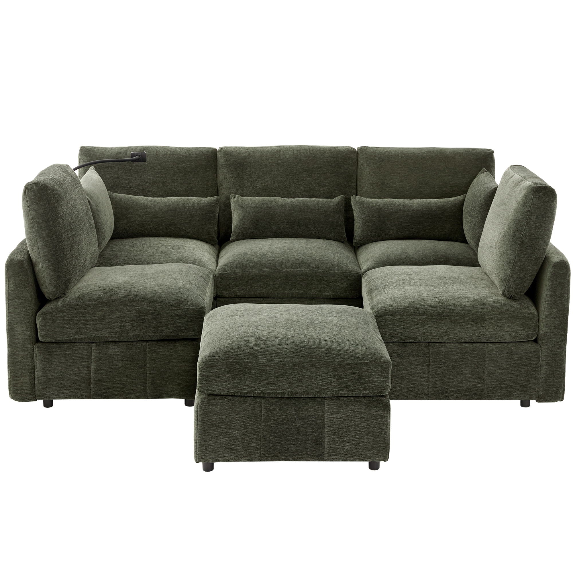 Modern Modular U-Shaped Sofa Bed With Movable Ottoman, USB Ports, Phone Holder