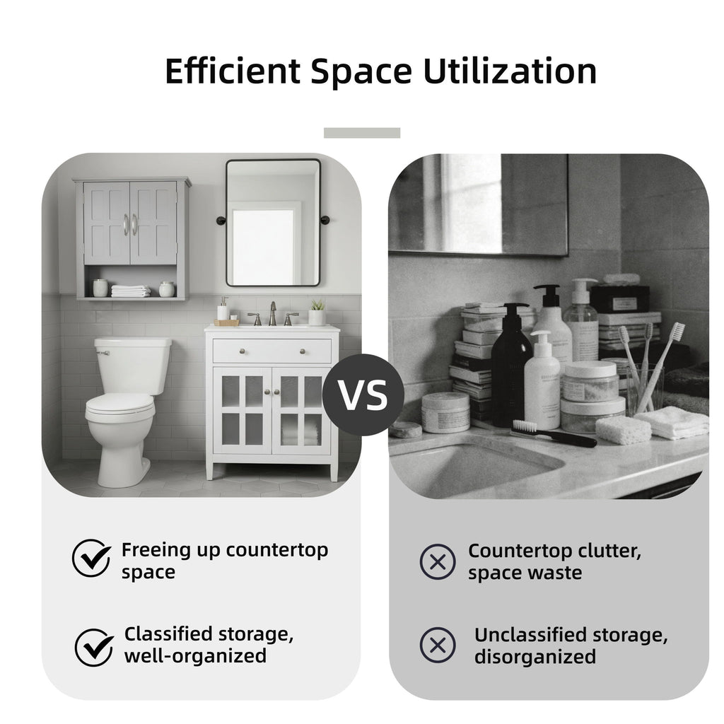 Multi Functional Wall Mounted Cabinet With Adjustable Shelves For Bathroom