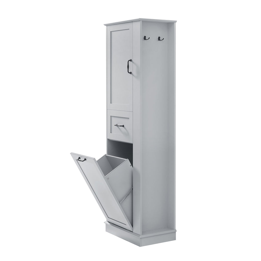 Modern Tall Storage Cabinet With Tilt-Out Compartment, Adjustable Shelves