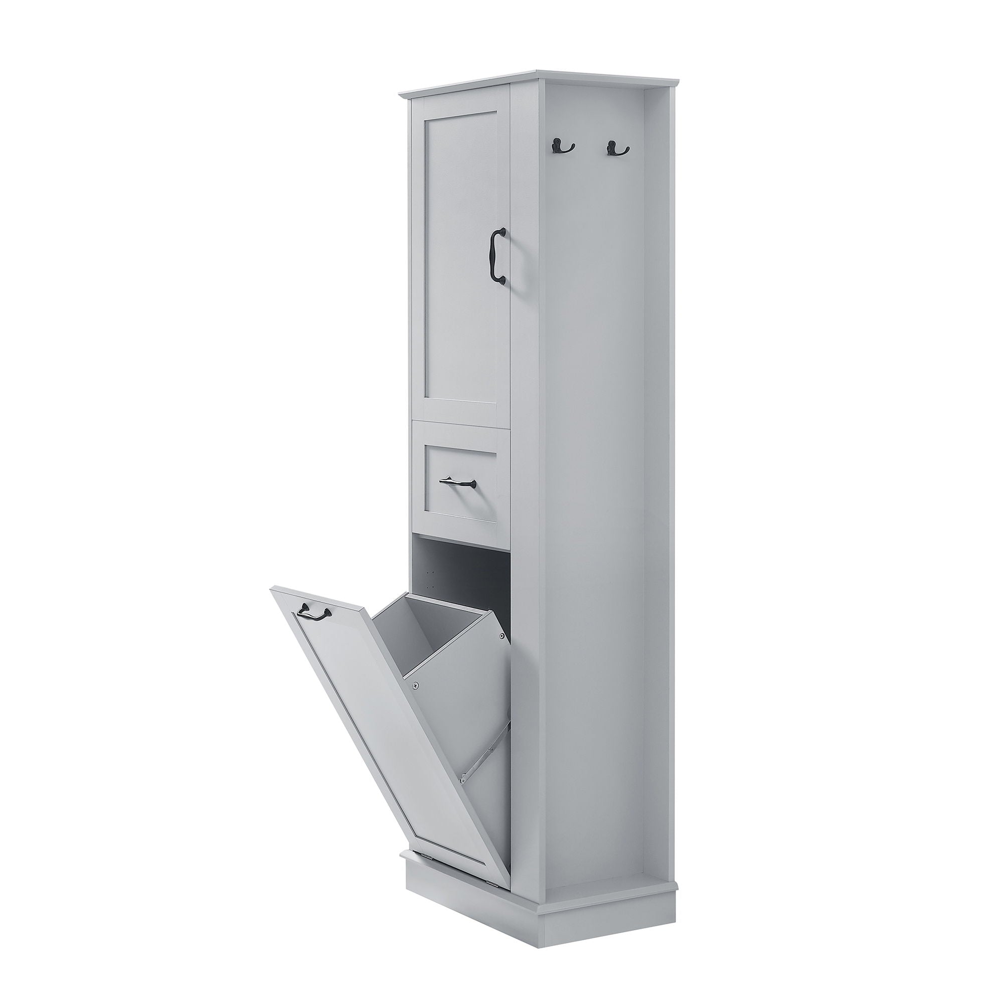 Modern Tall Storage Cabinet With Tilt-Out Compartment, Adjustable Shelves
