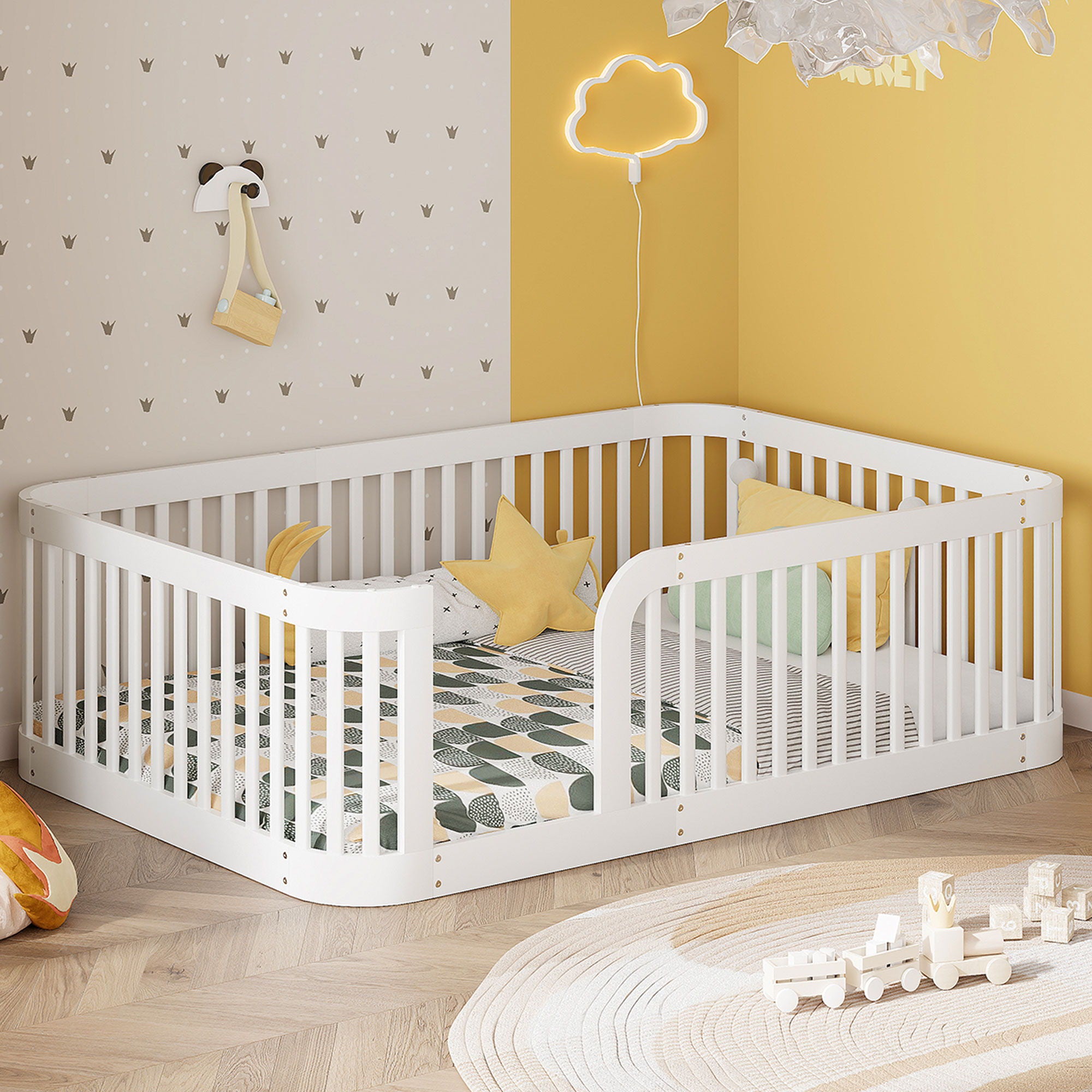 Wood Floor Bed Frame With Fence