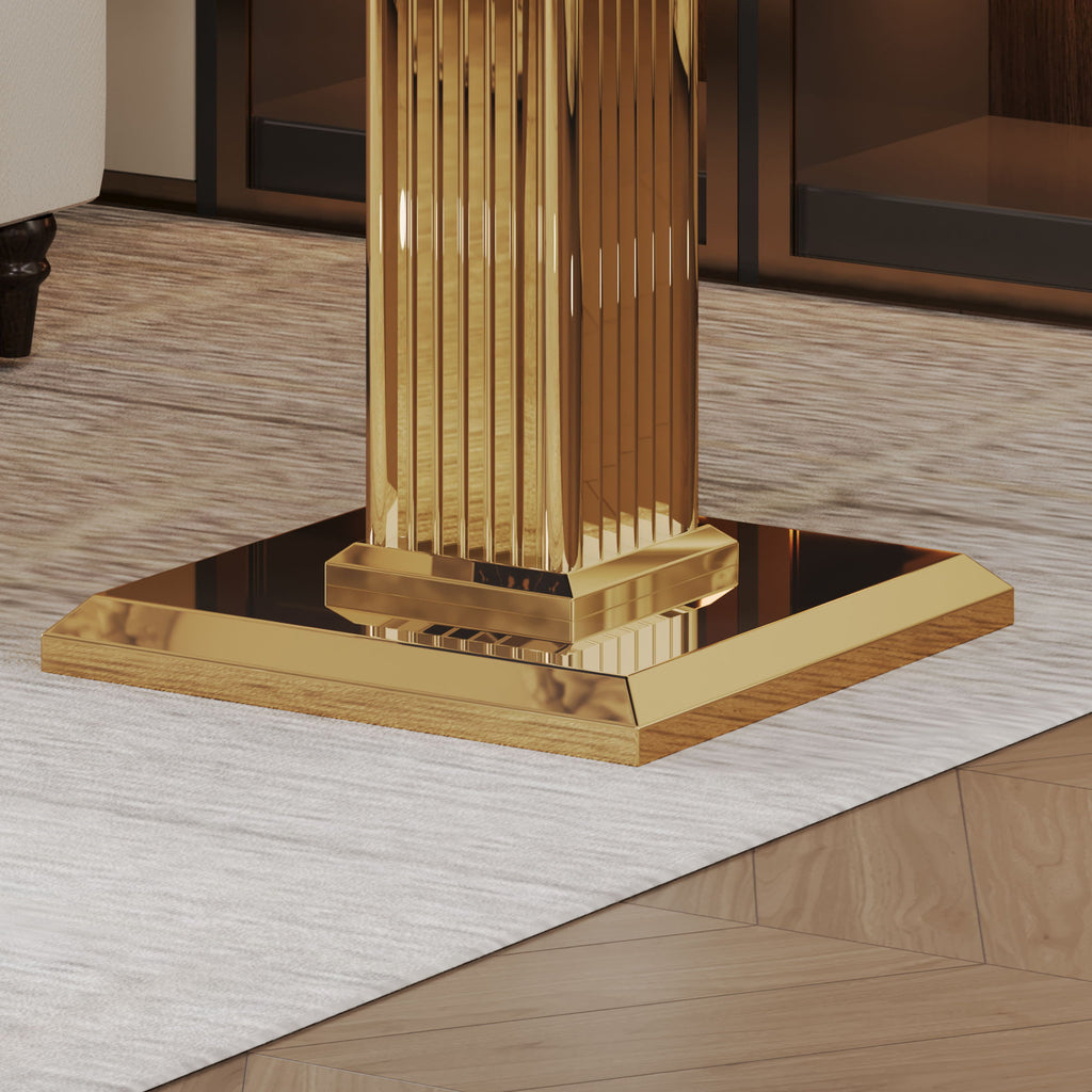 Marble Printed Rectangular End Table With Stainless Steel Legs - Gold / Black