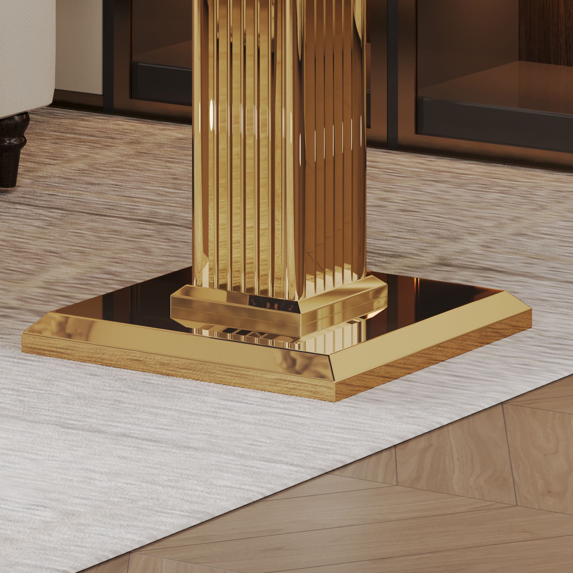 Marble Printed Rectangular End Table With Stainless Steel Legs - Gold / Black