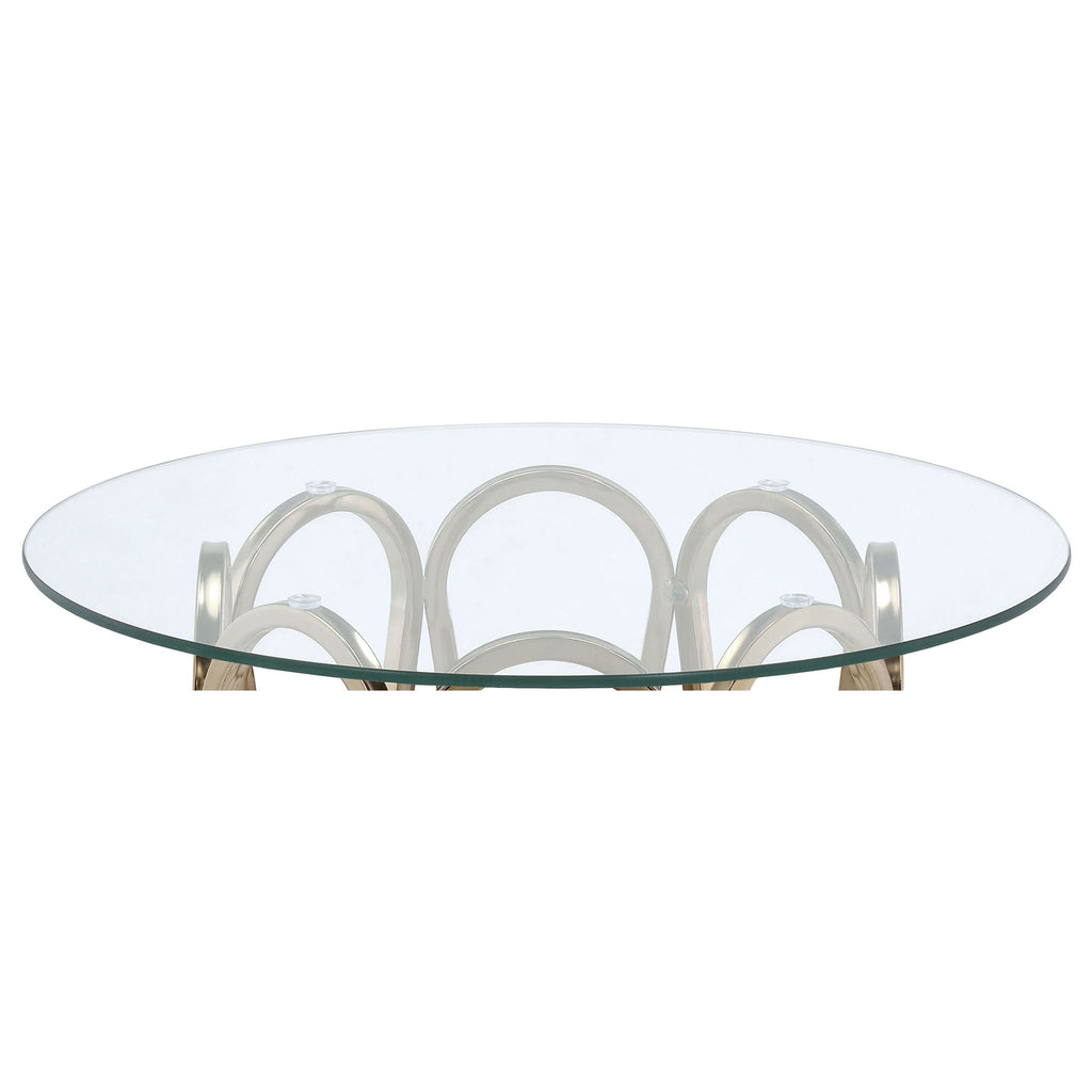 Round Glass Top Table With Polished Metal Base
