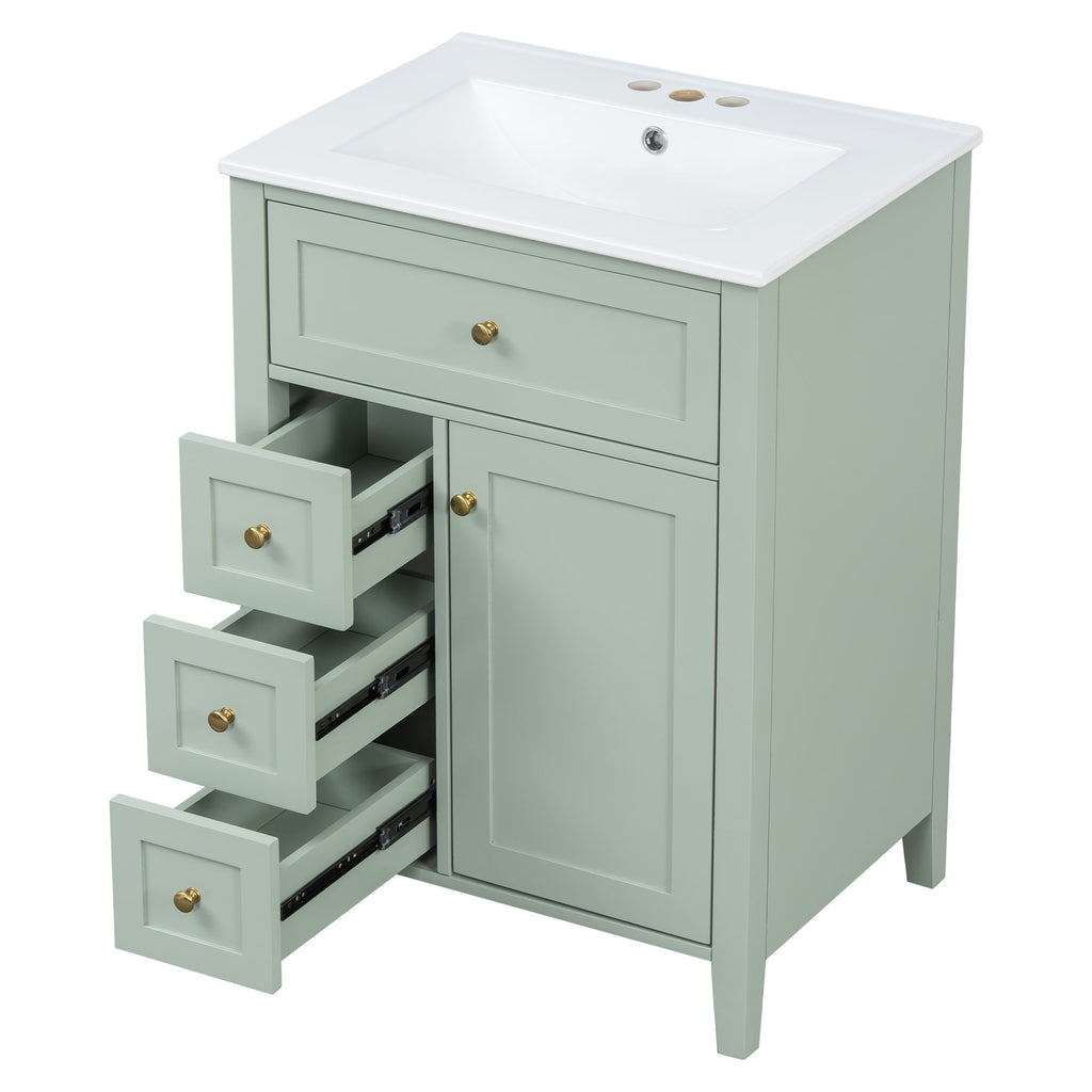 Bathroom Vanity With Sink, 3 Drawers & Cabinet With Adjustable Shelves