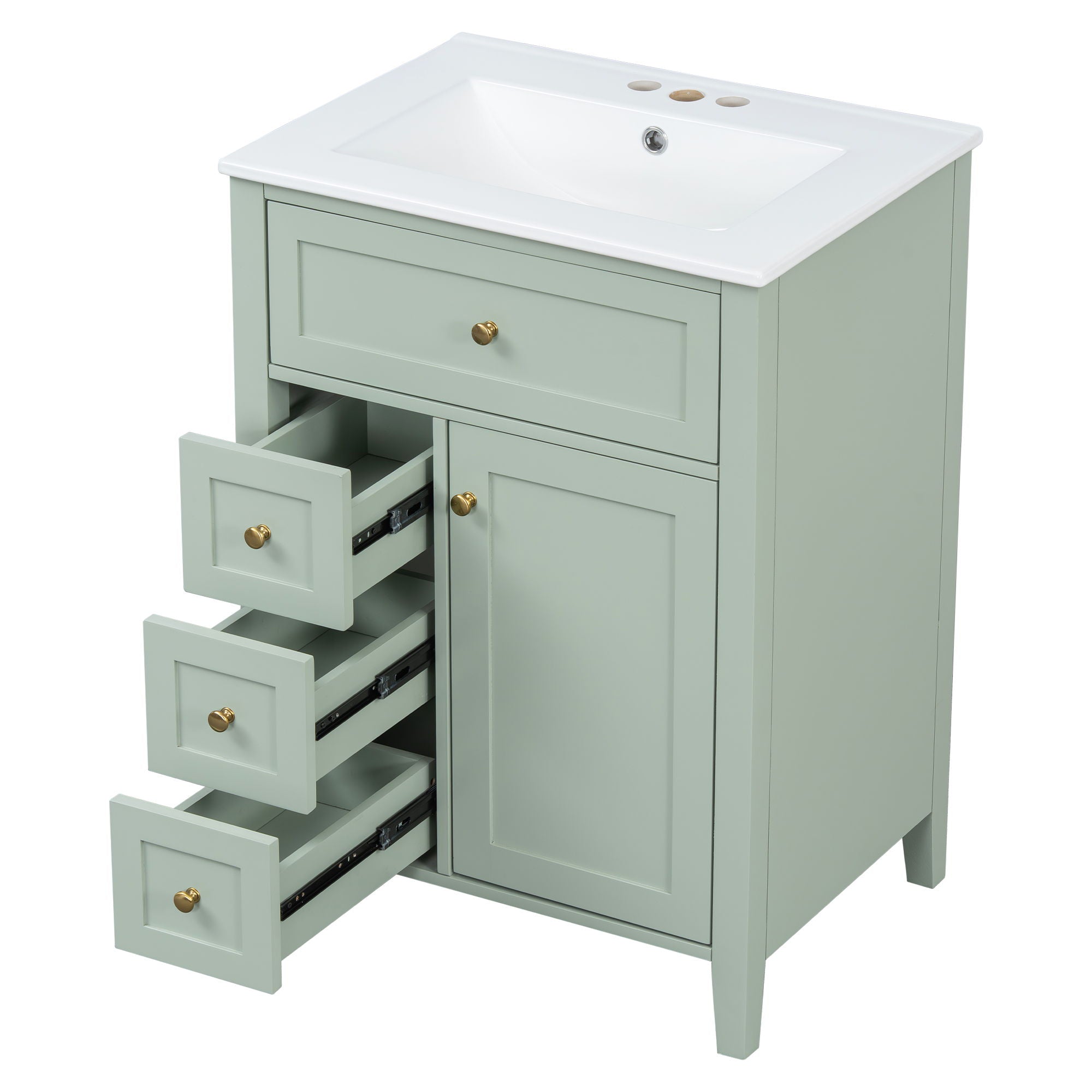 Bathroom Vanity With Sink, 3 Drawers & Cabinet With Adjustable Shelves
