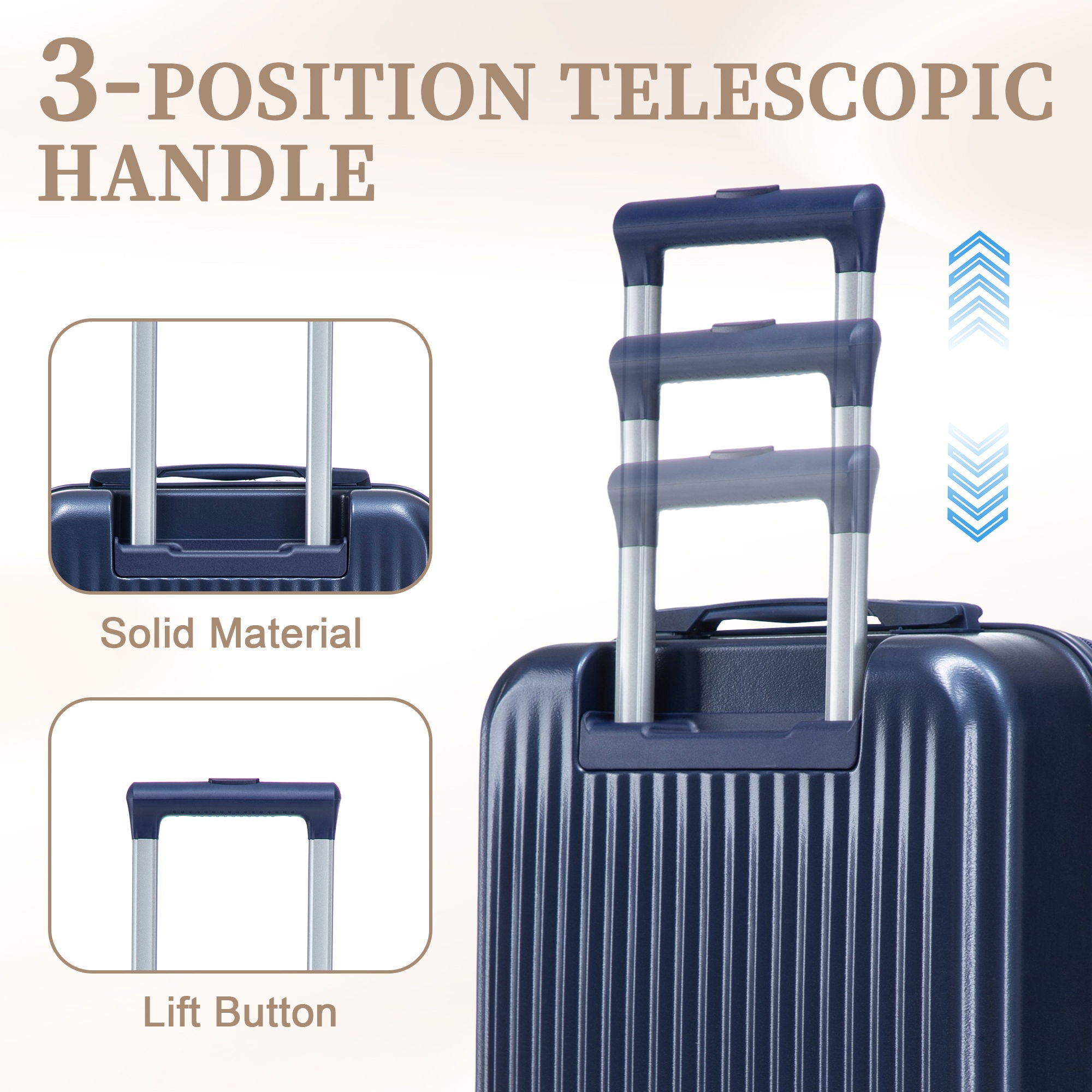 Luggage Set With Cosmetic Case, Combination Lock, Front Opening Design