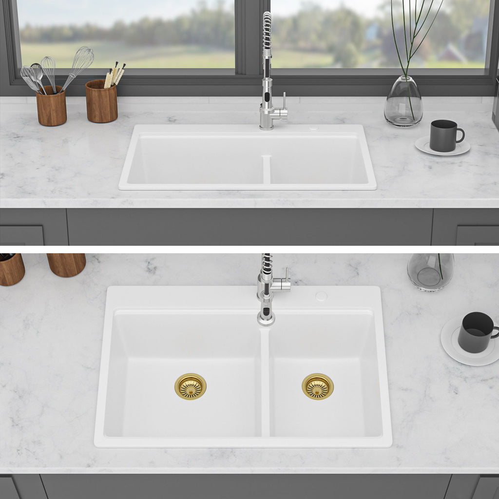 Quartz Kitchen Sink, Double Bowl Undermount Workstation